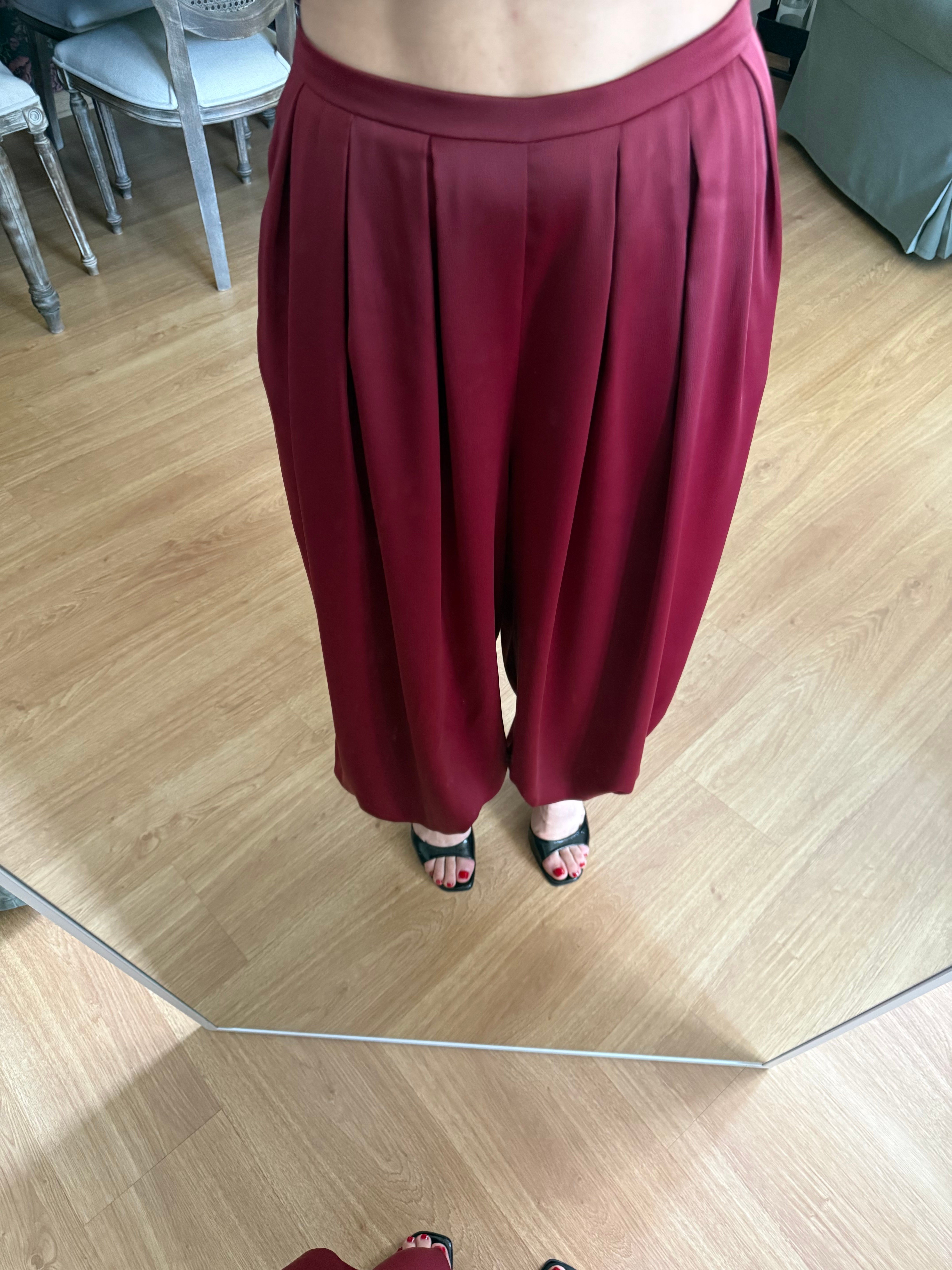 Saten Şalvar Model Bordo Pantolon