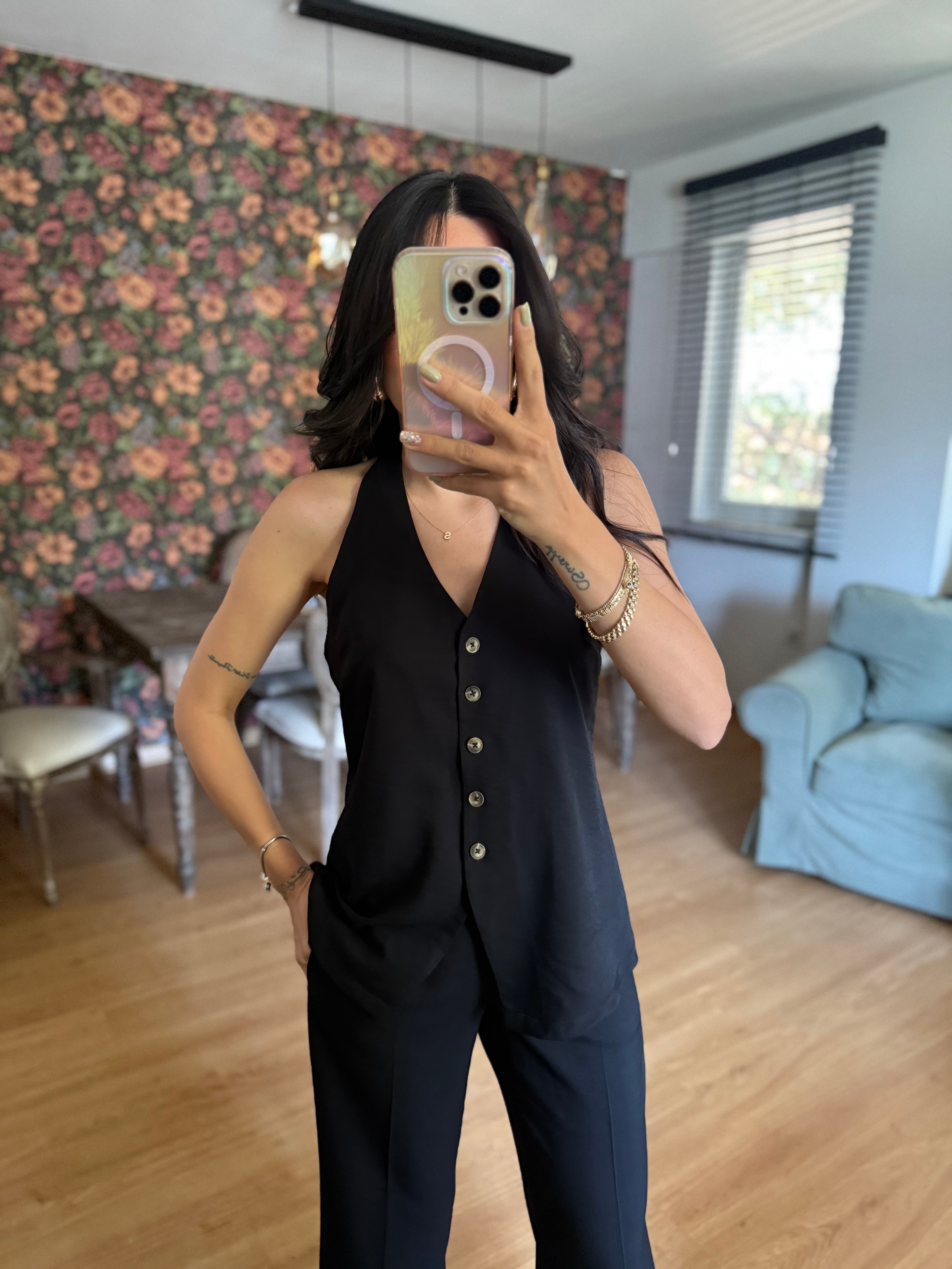 Sırt Detay Yelek Model Siyah Bluz