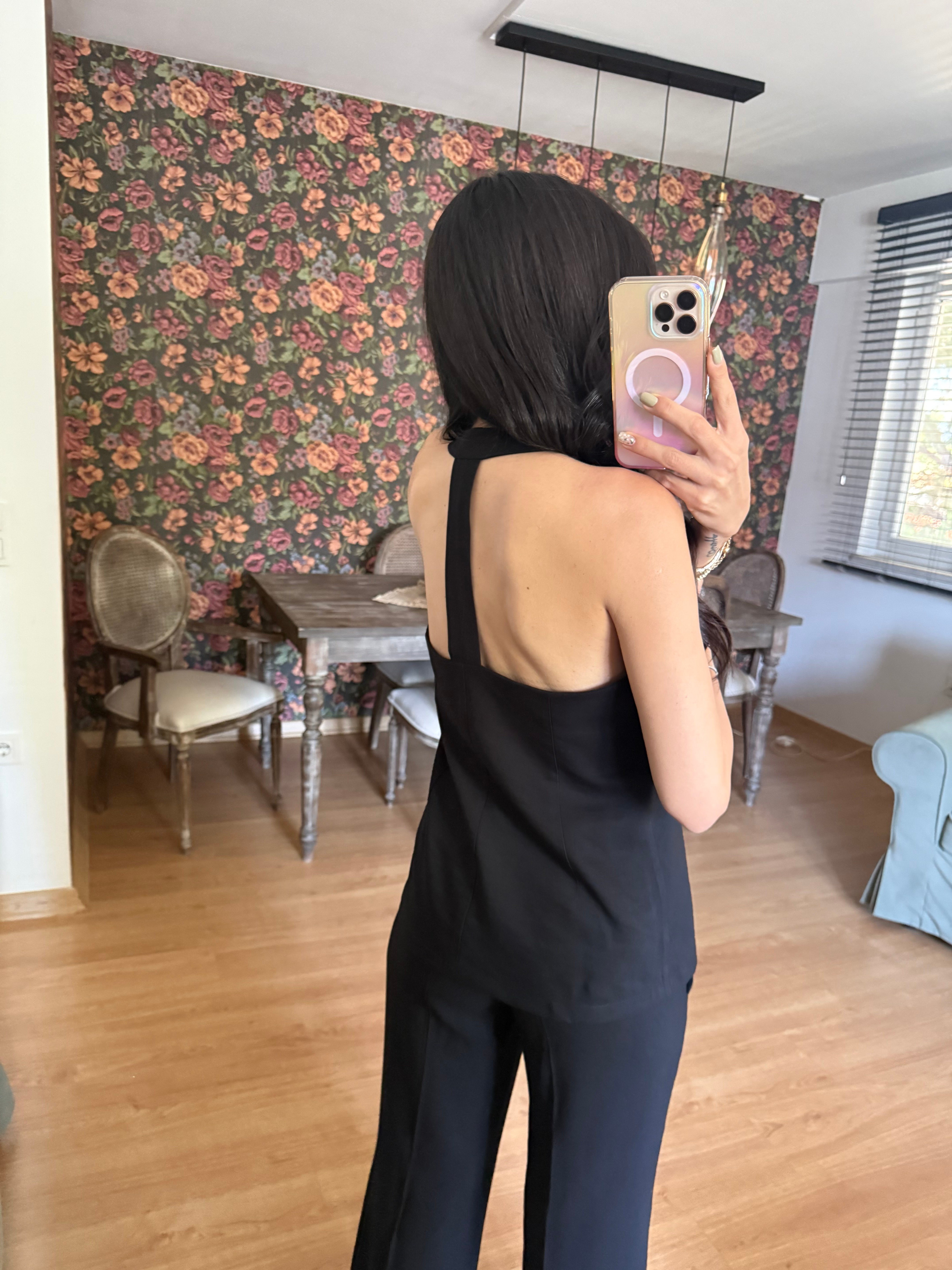 Sırt Detay Yelek Model Siyah Bluz