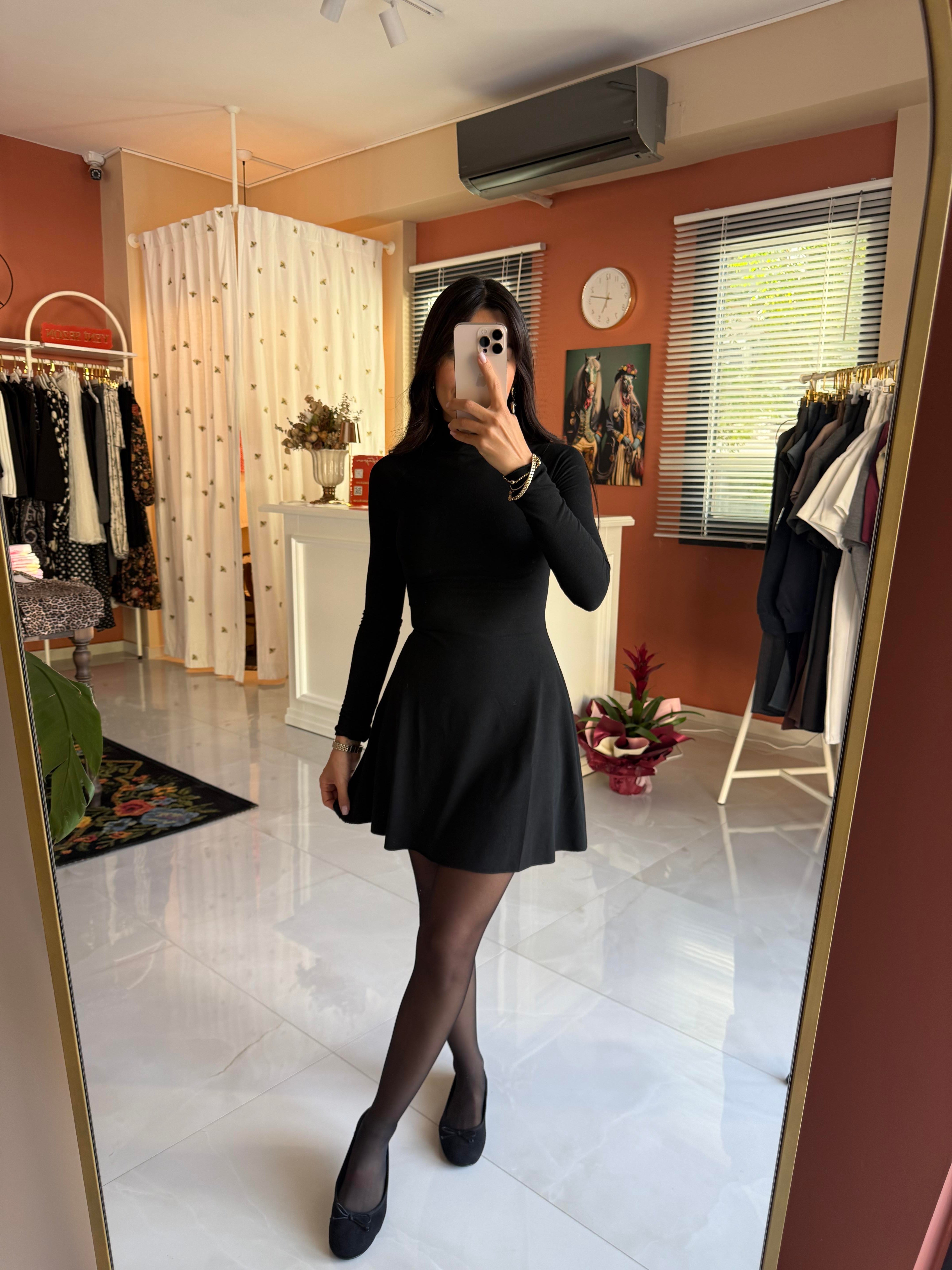 Siyah Çan Mini Elbise 