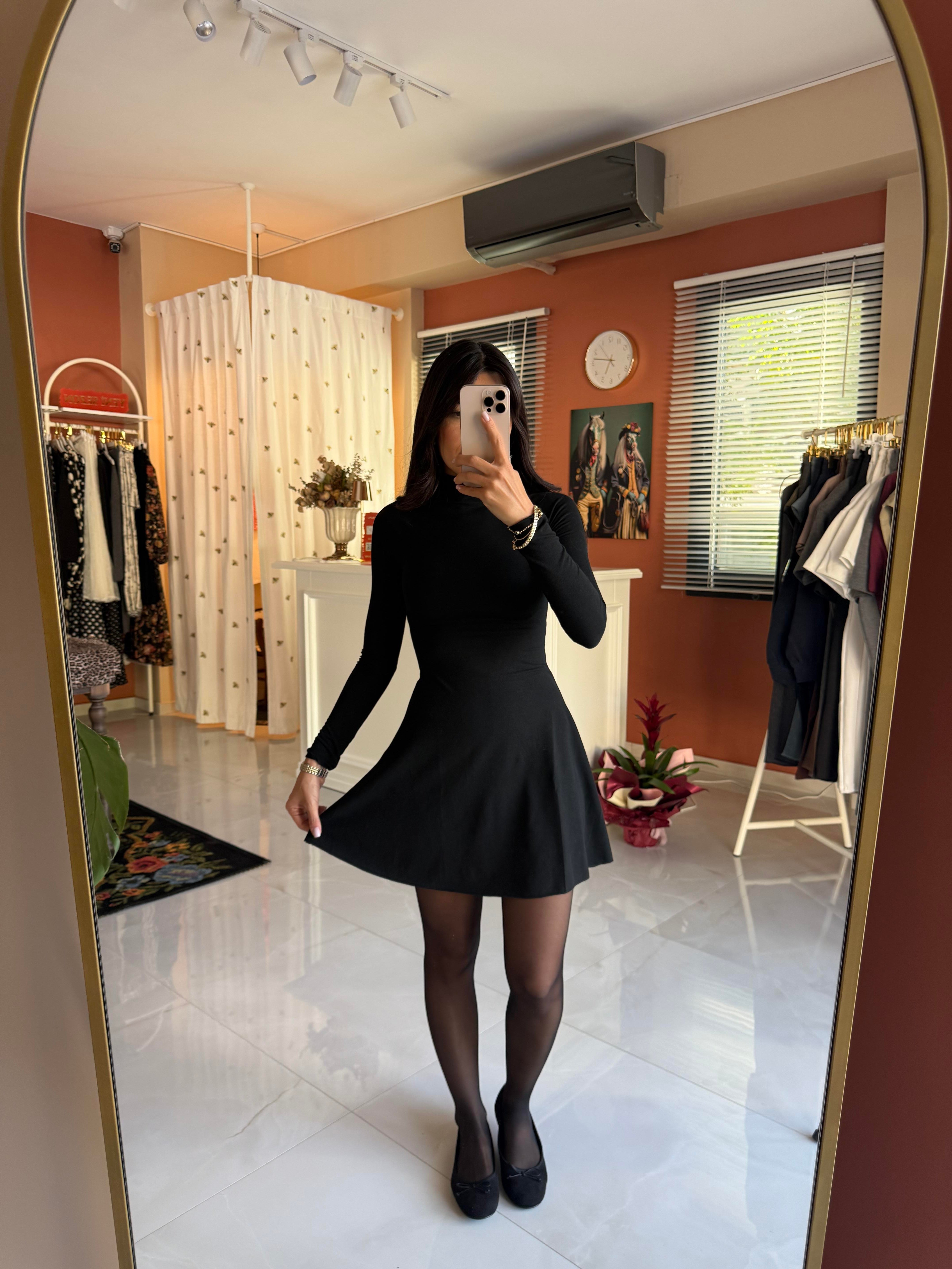 Siyah Çan Mini Elbise 