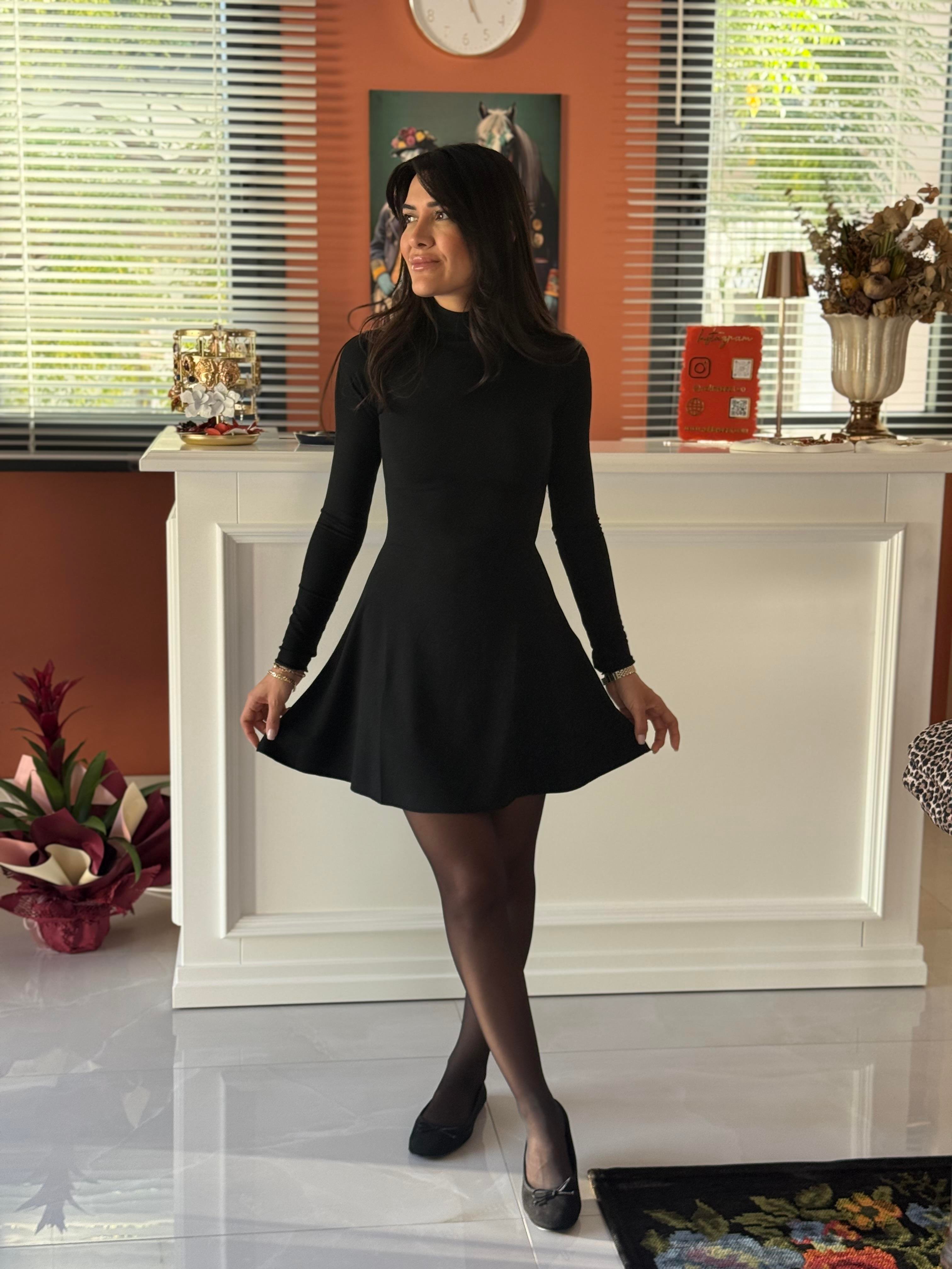 Siyah Çan Mini Elbise 