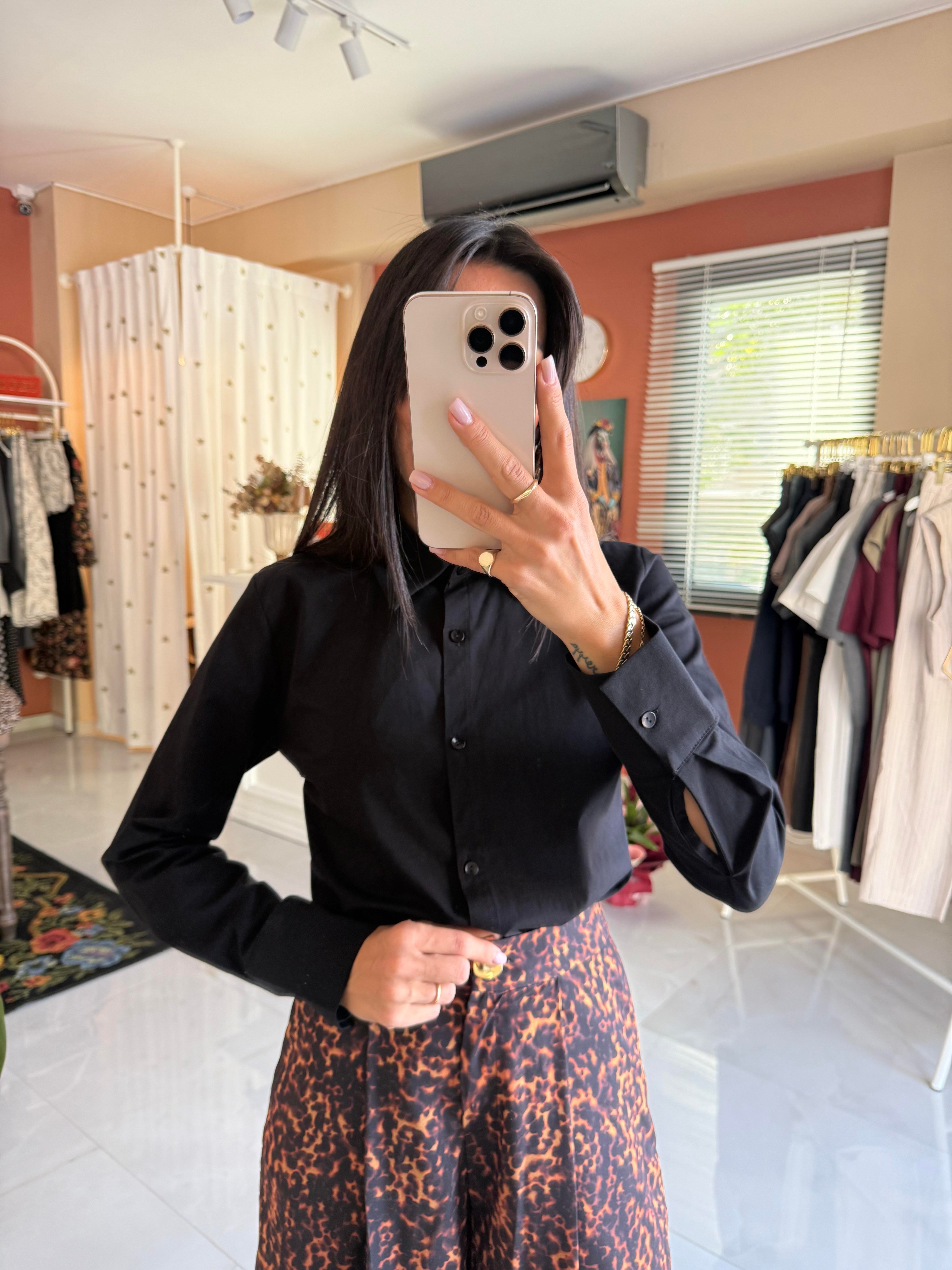 Siyah Slim Fit Pamuklu Gömlek