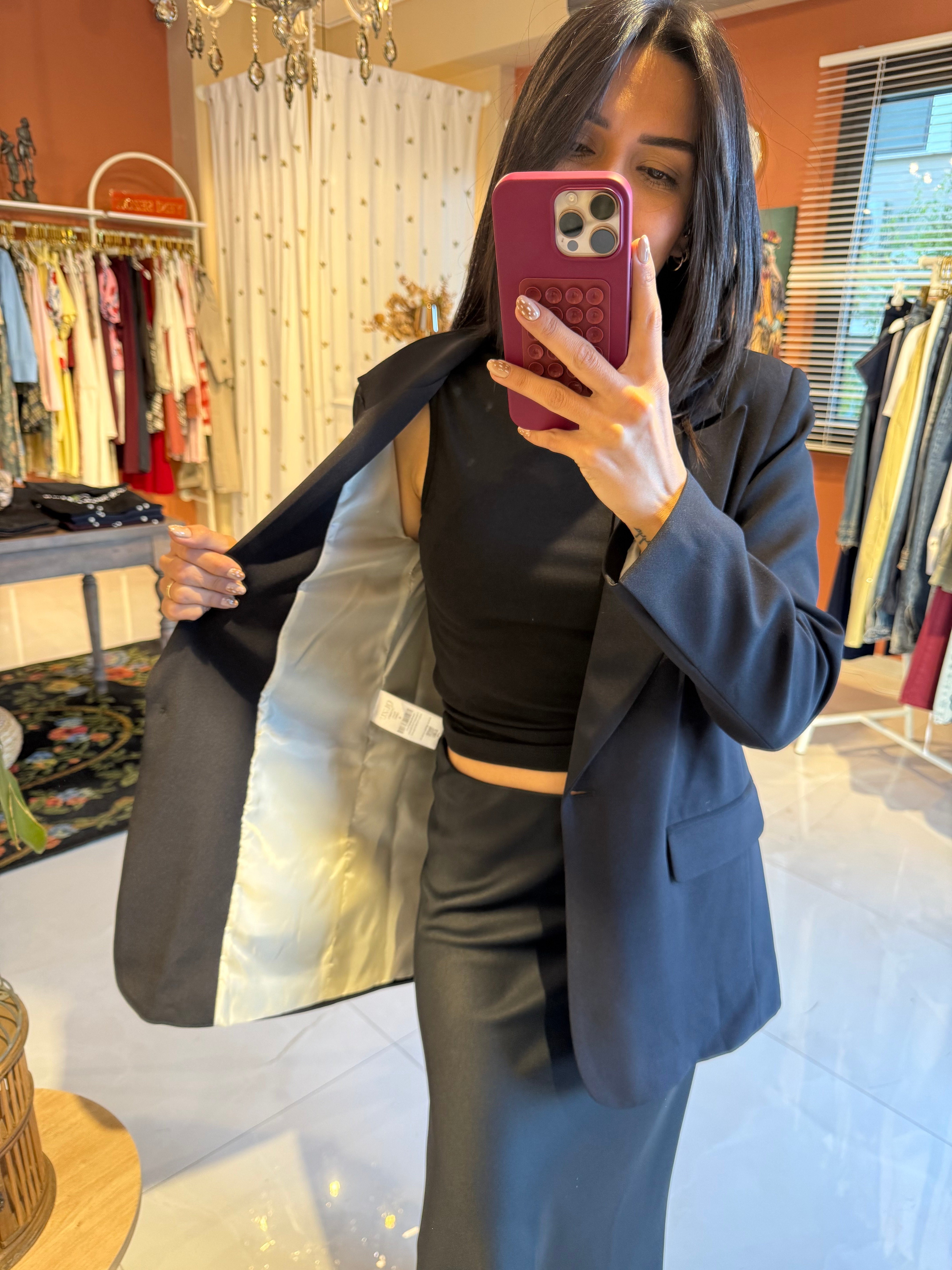 Siyah Tek Düğmeli Blazer Ceket