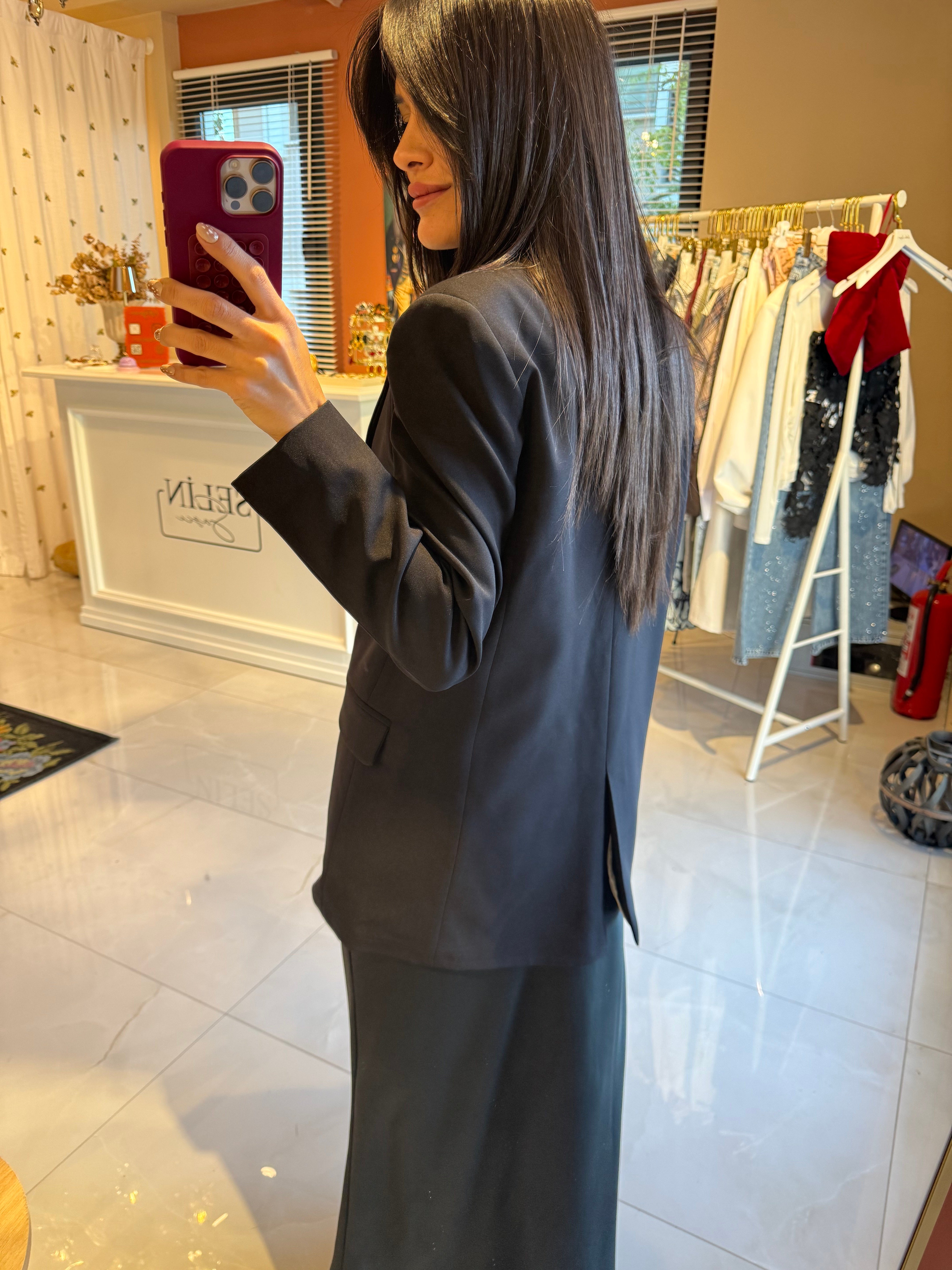 Siyah Tek Düğmeli Blazer Ceket