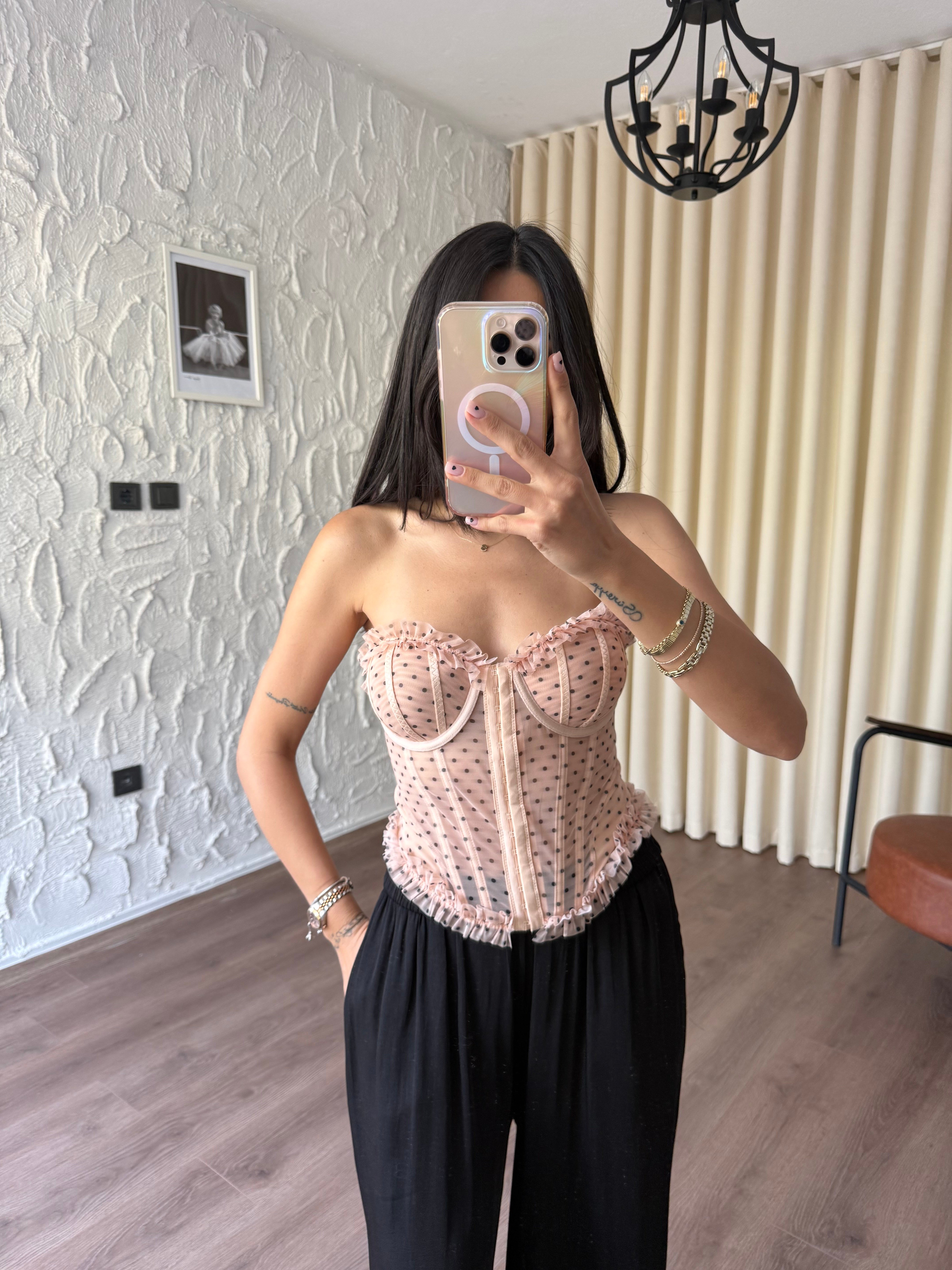 Somon Puantiyeli Transparan Korse