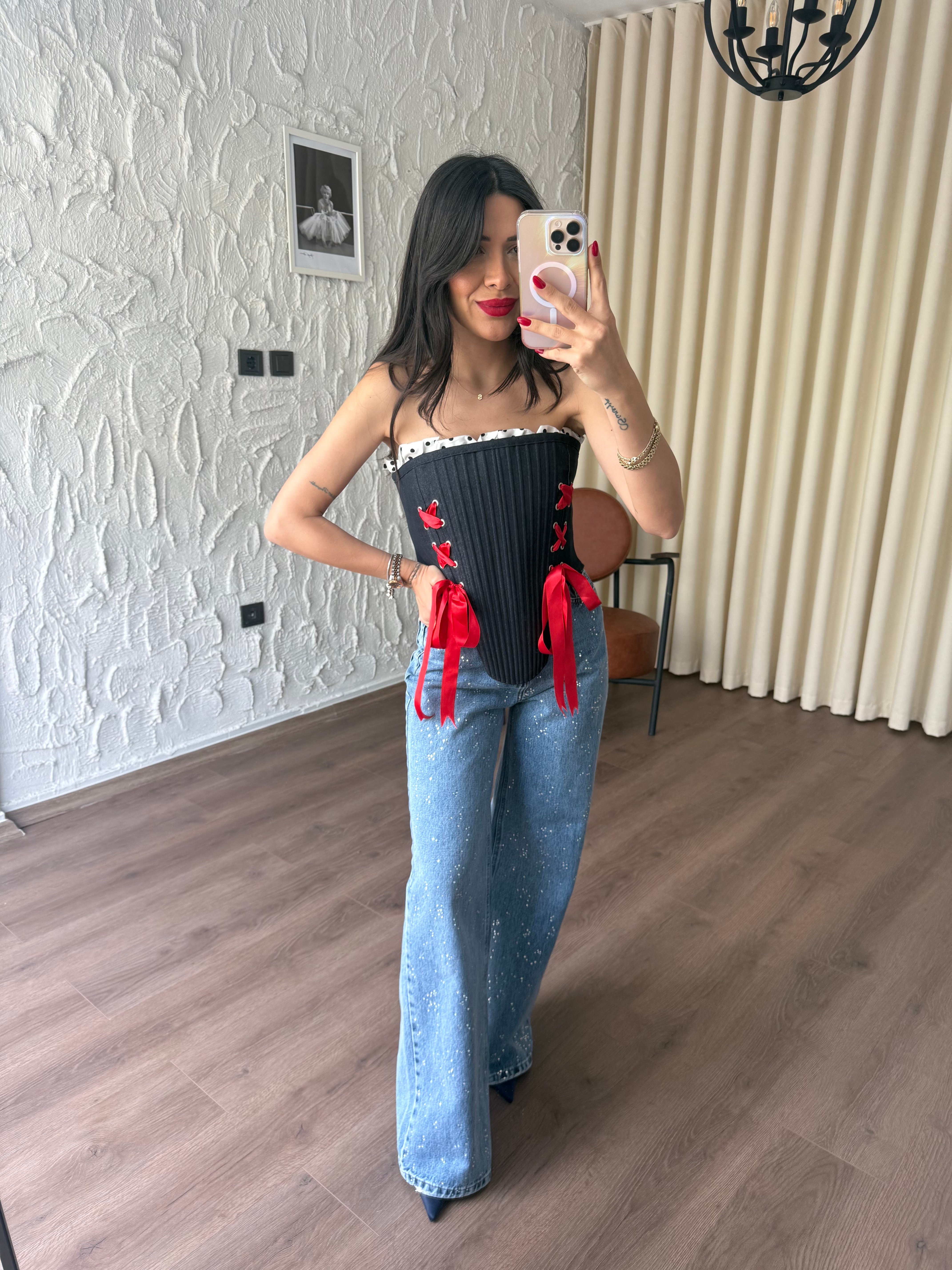 Taşlı Wide Leg Premium Jean