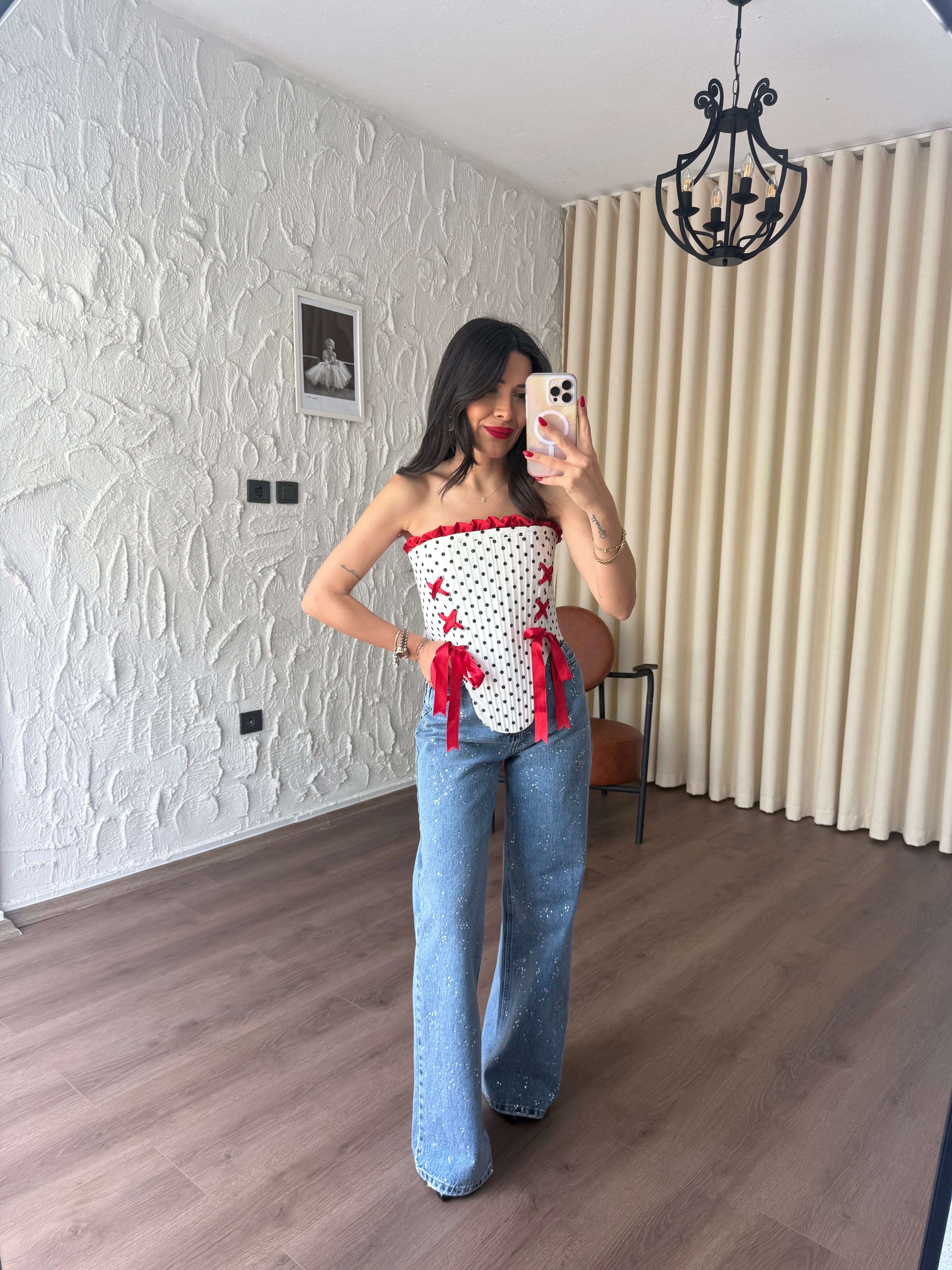 Taşlı Wide Leg Premium Jean