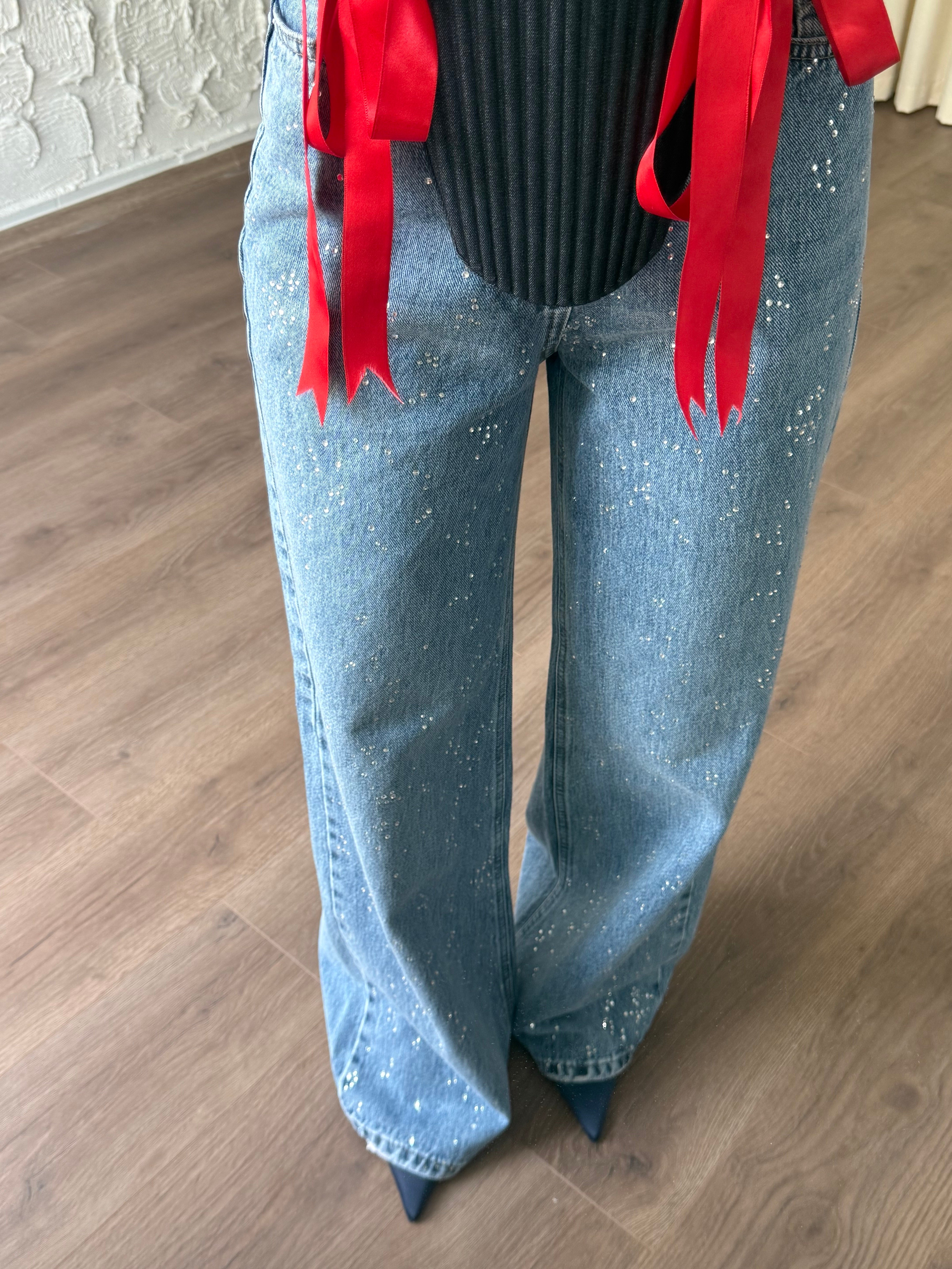 Taşlı Wide Leg Premium Jean