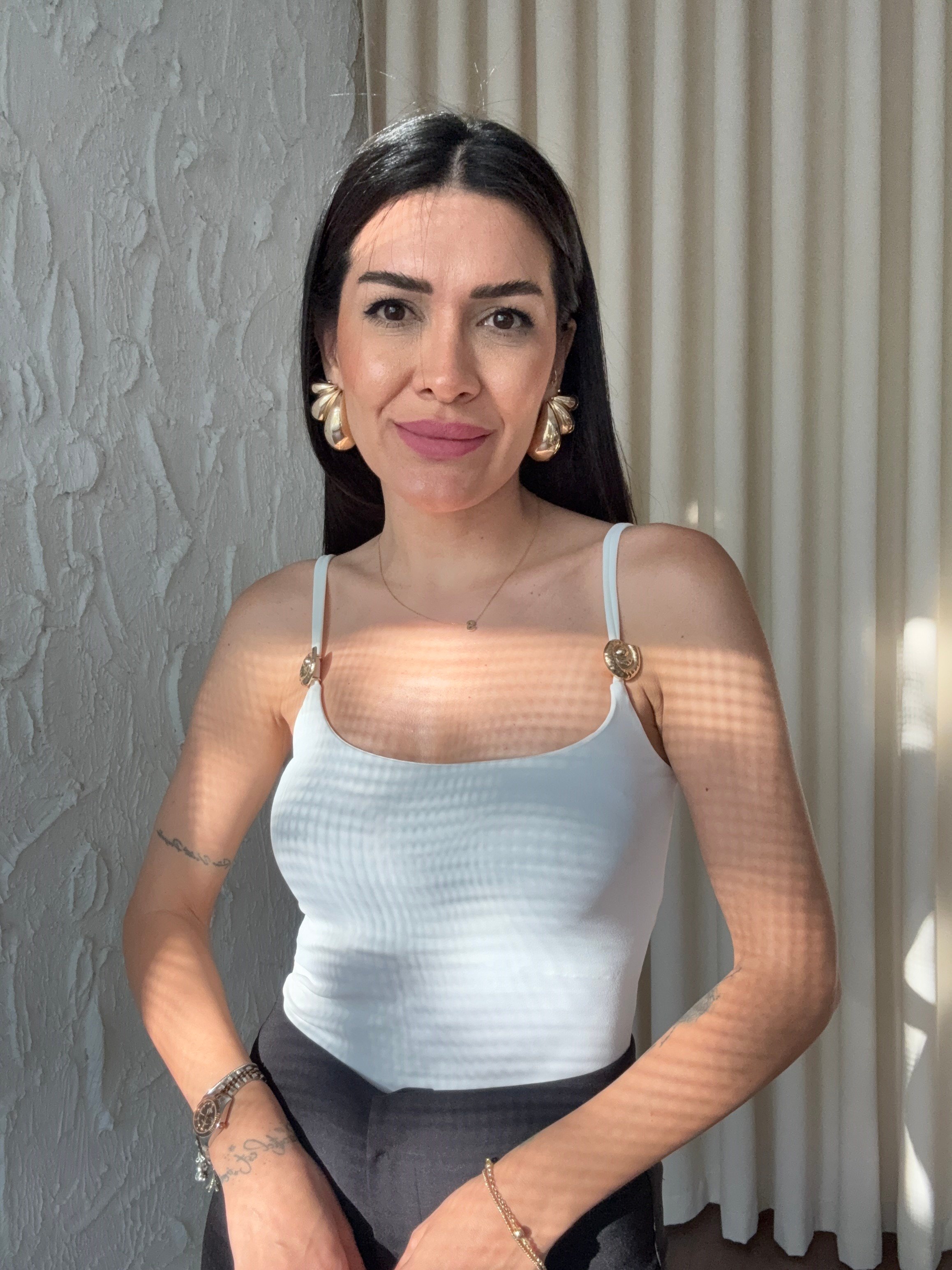 Toka Detaylı Ekru Bodysuit