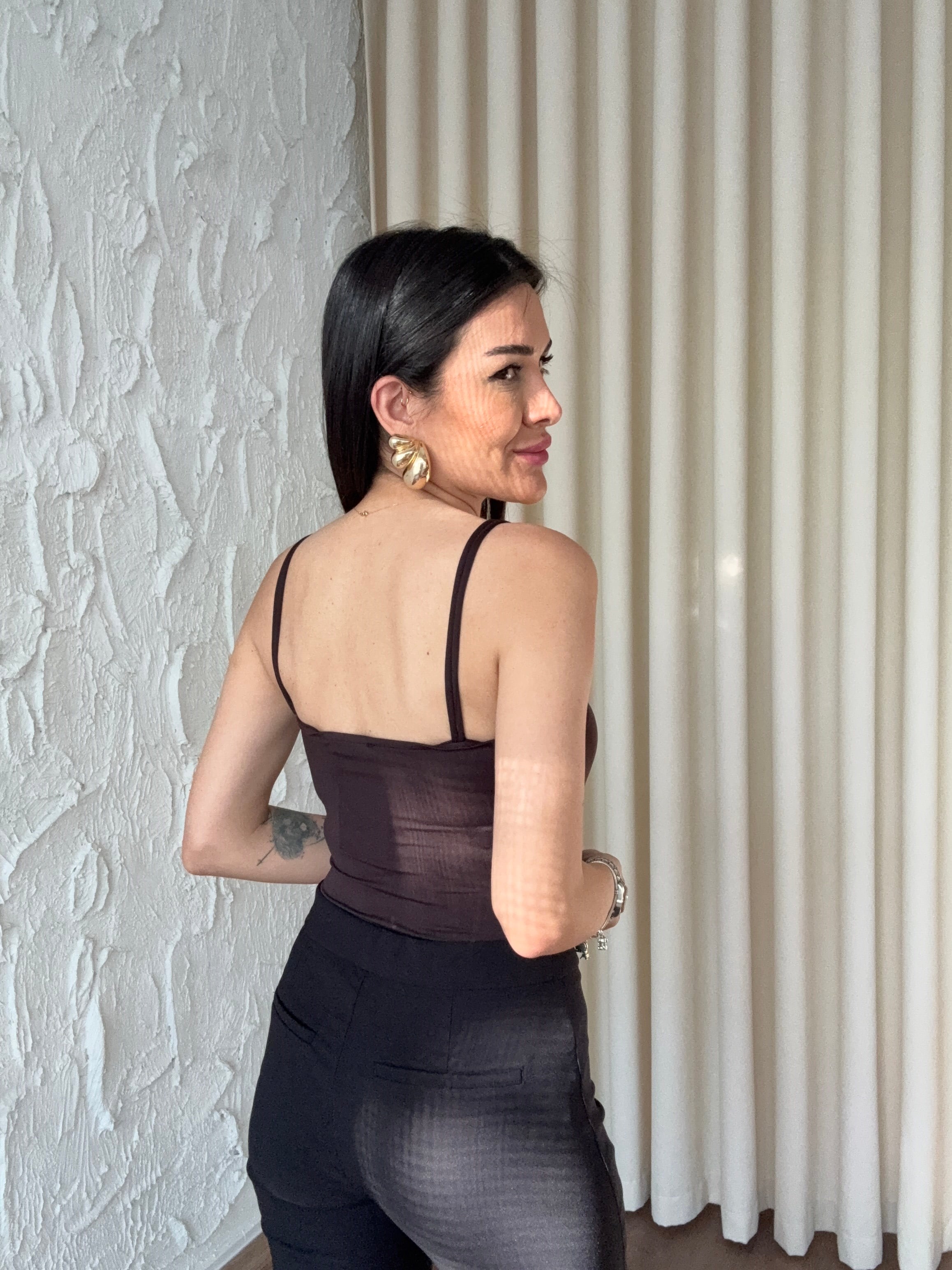 Toka Detaylı Kahverengi Bodysuit