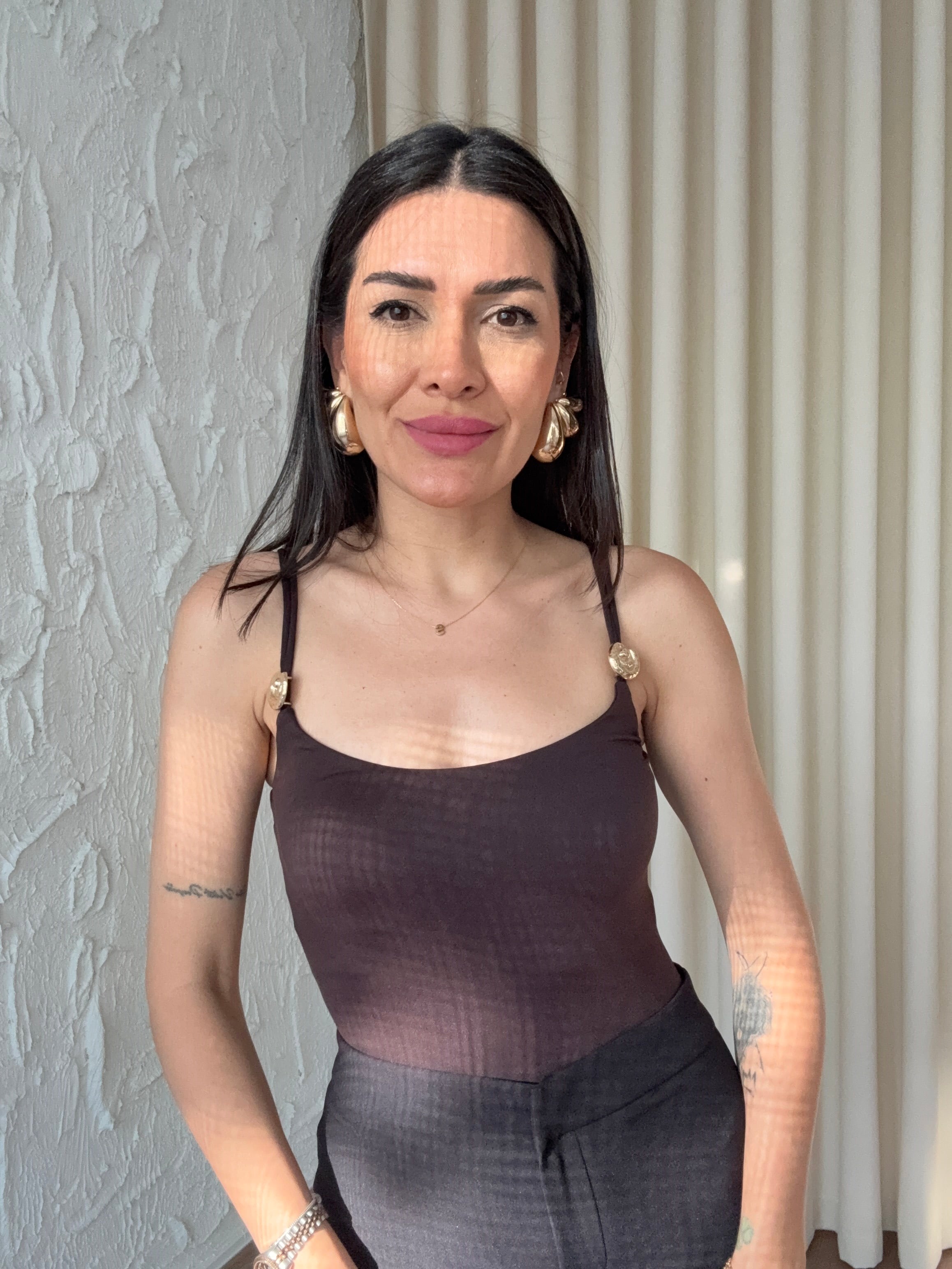 Toka Detaylı Kahverengi Bodysuit