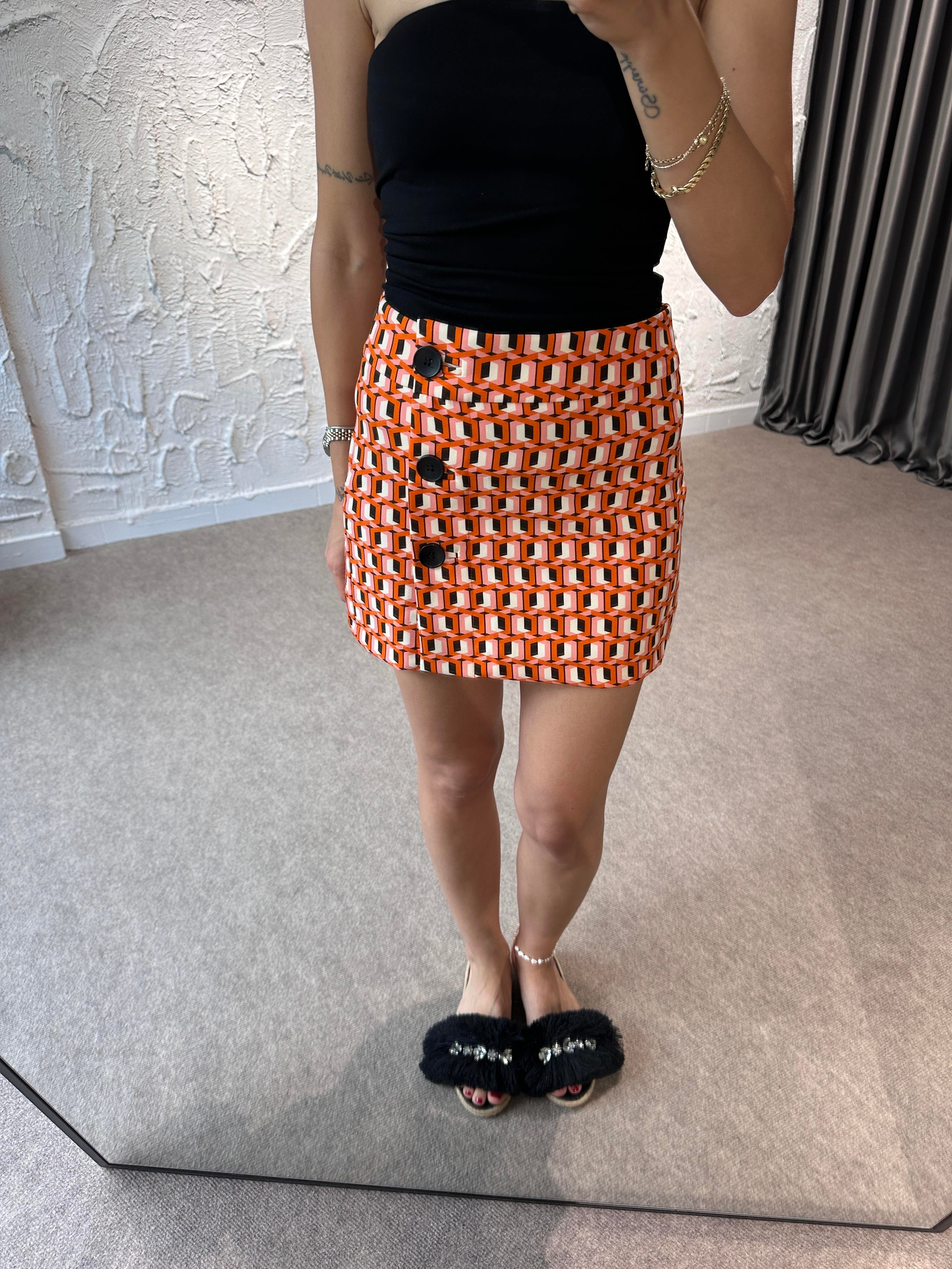 Turuncu Geo Mini Etek