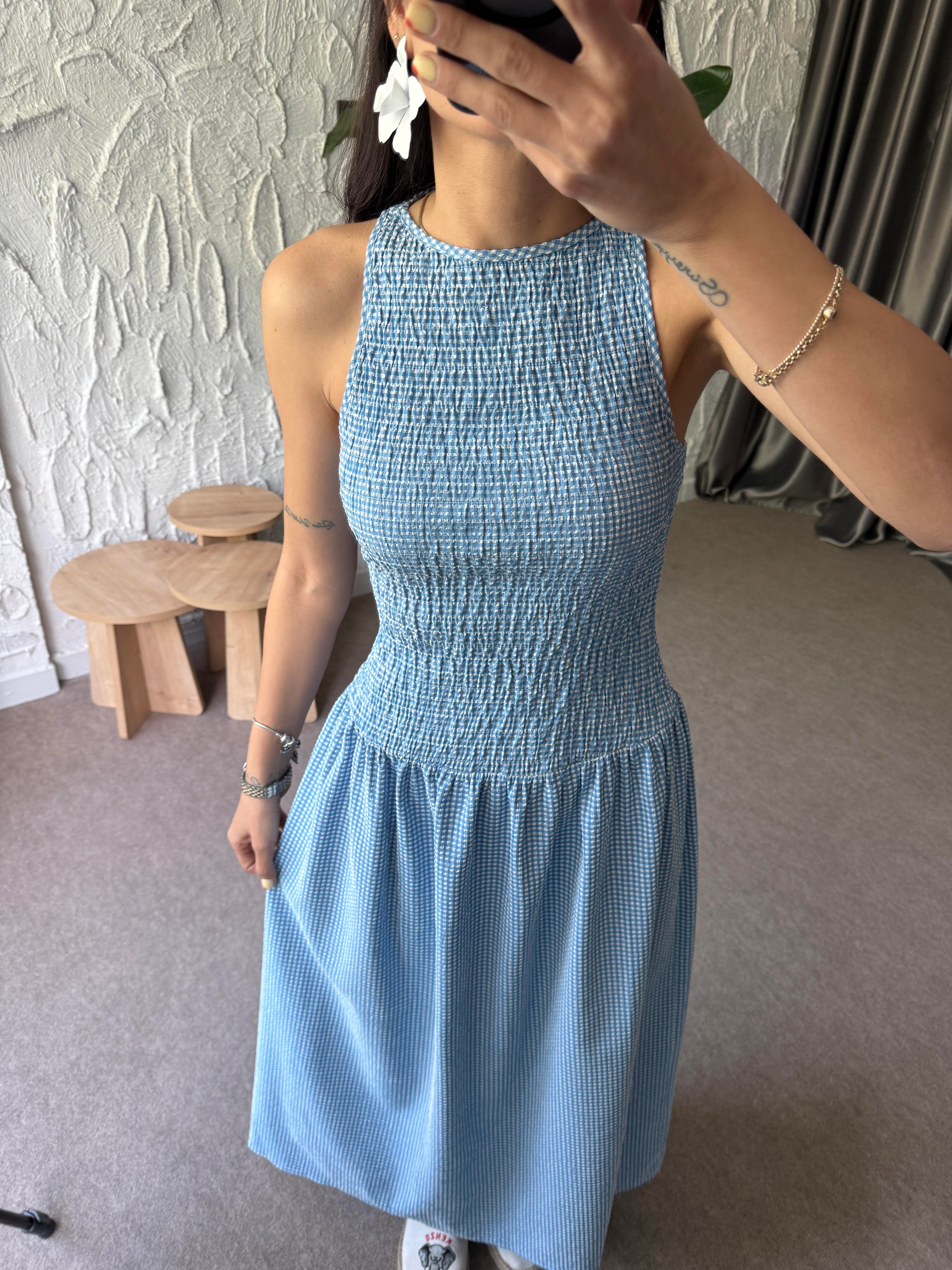 Üstü Gipeli Mavi Elbise