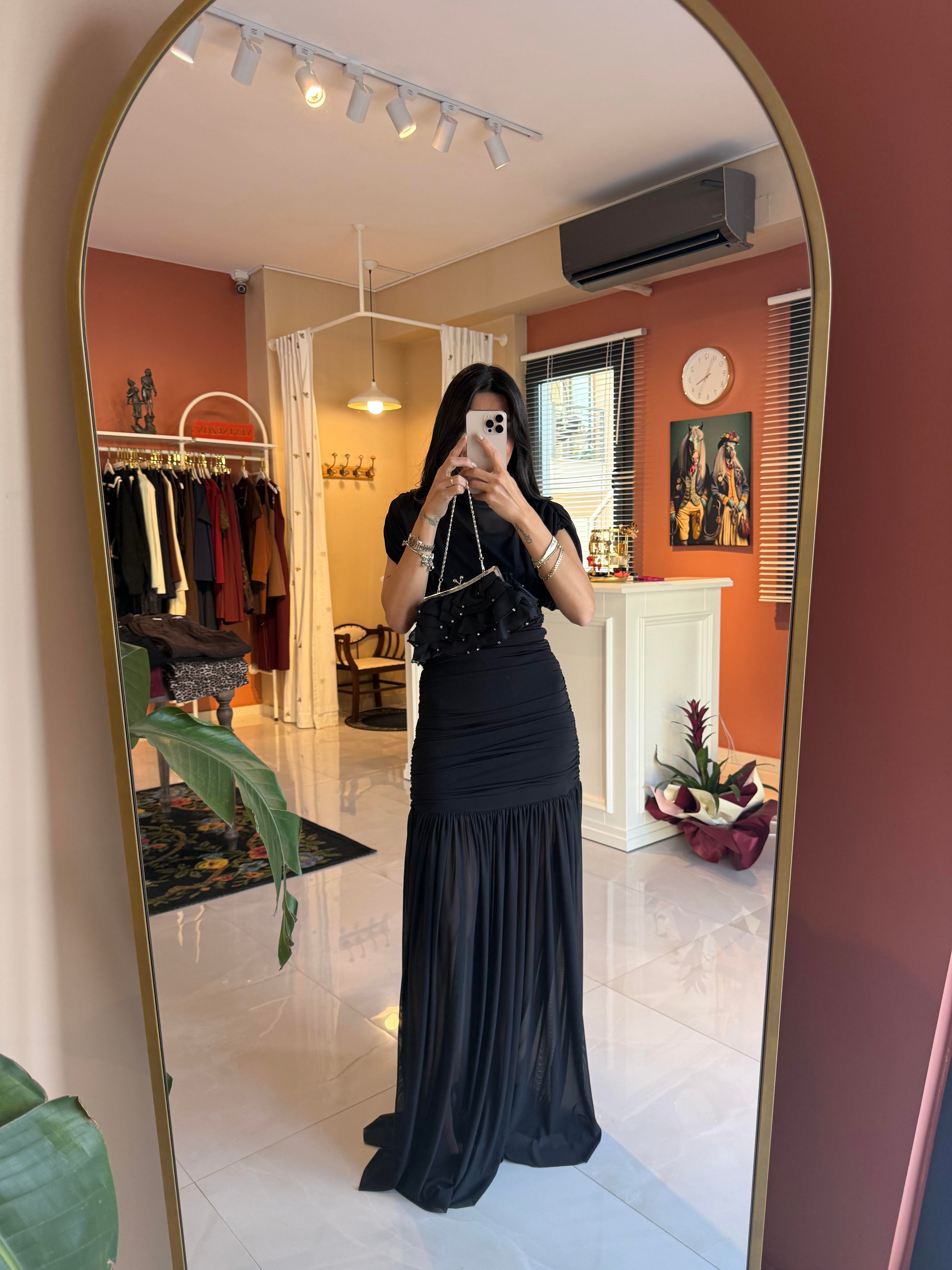 Vespera Siyah Tül Elbise