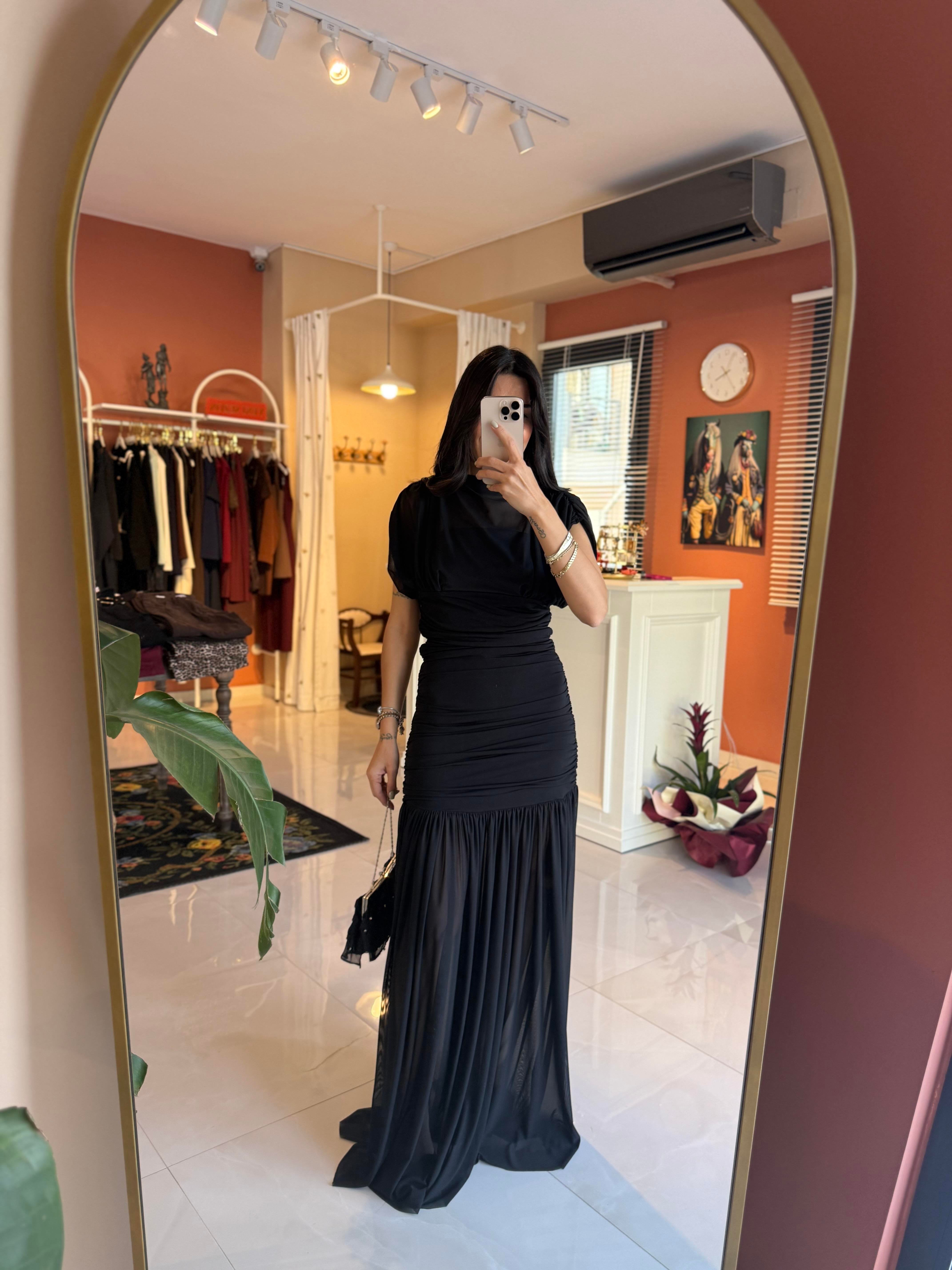 Vespera Siyah Tül Elbise