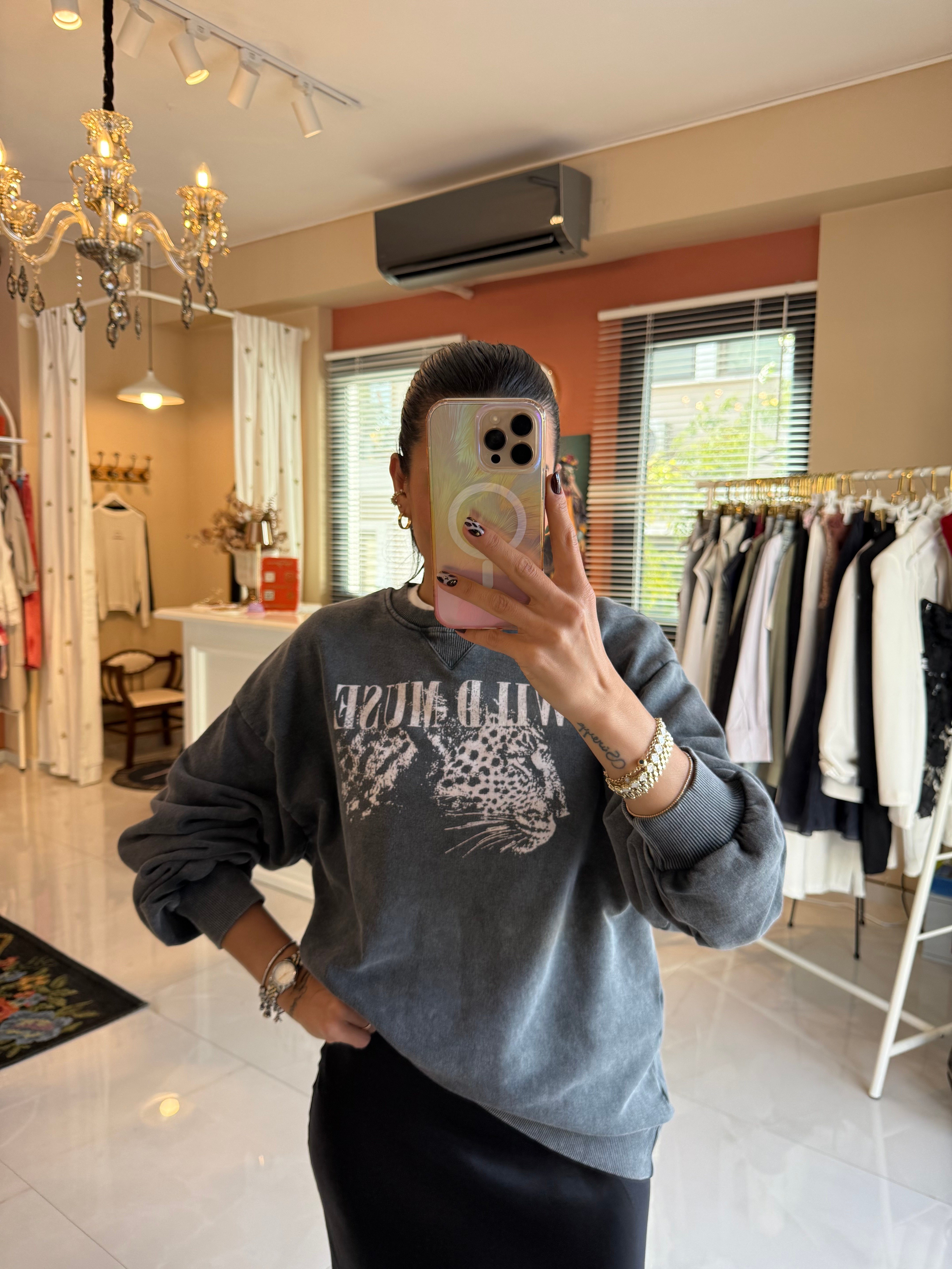 Wild Muse Baskılı Antrasit Sweatshirt