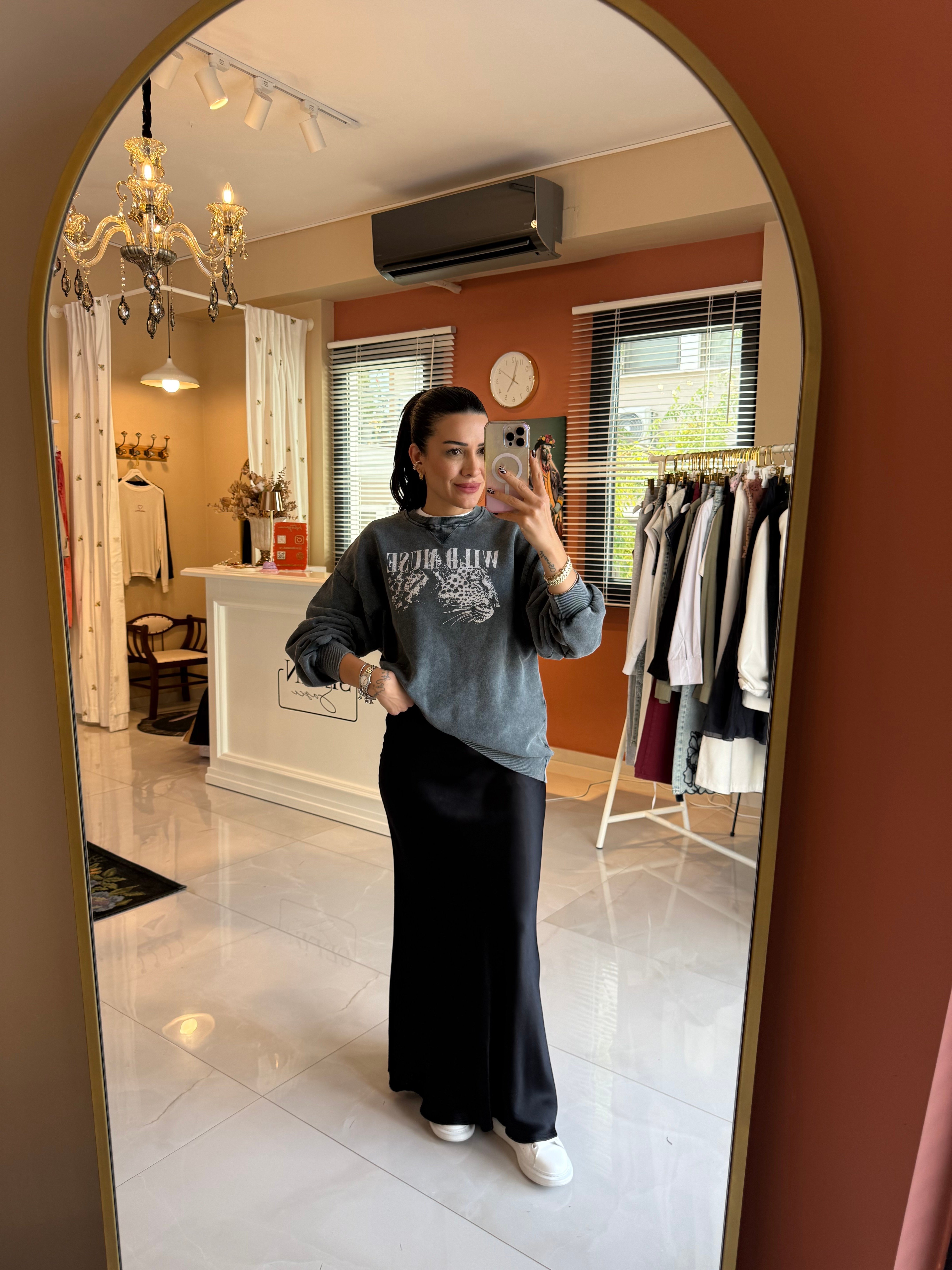 Wild Muse Baskılı Antrasit Sweatshirt
