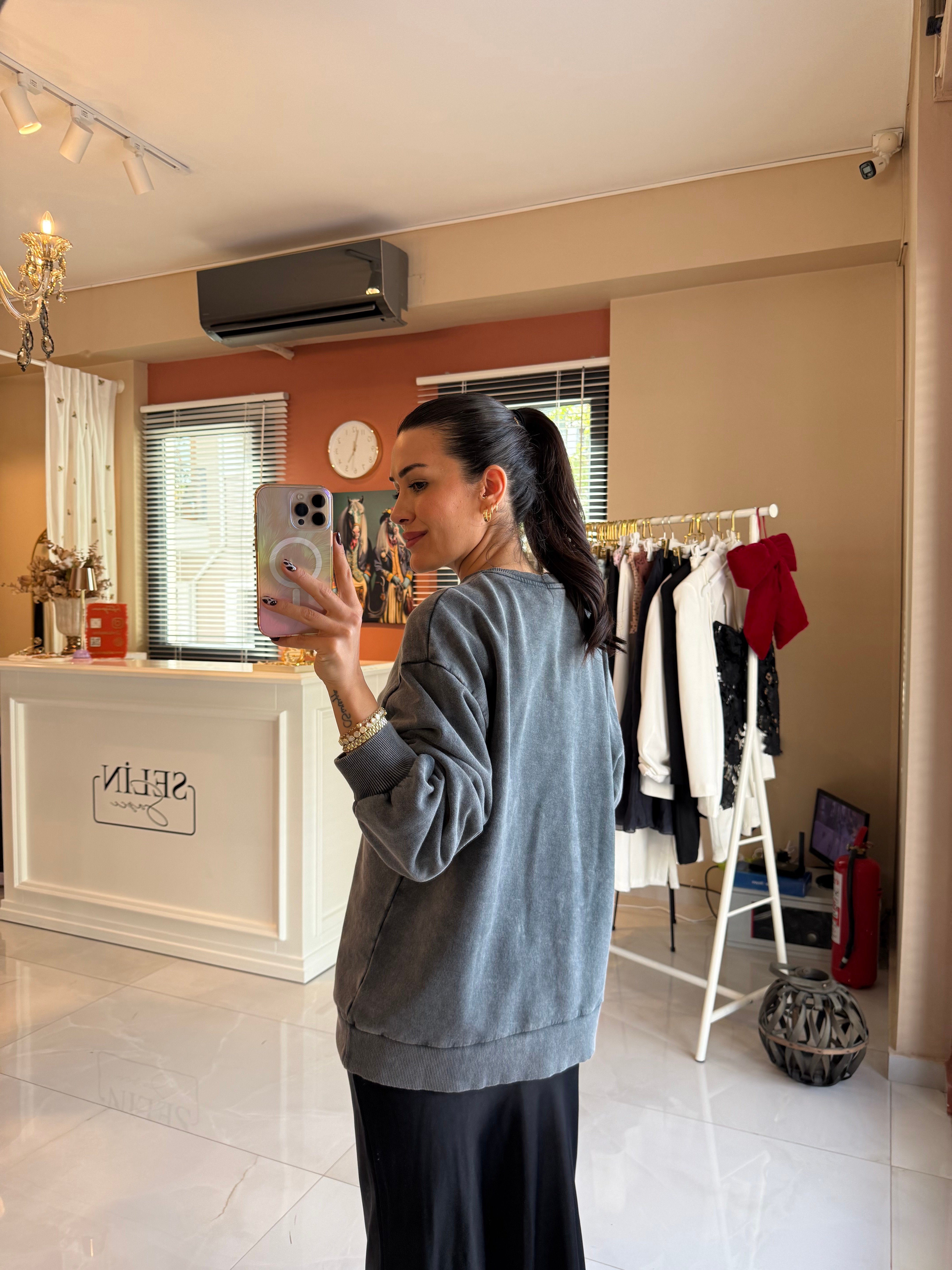 Wild Muse Baskılı Antrasit Sweatshirt