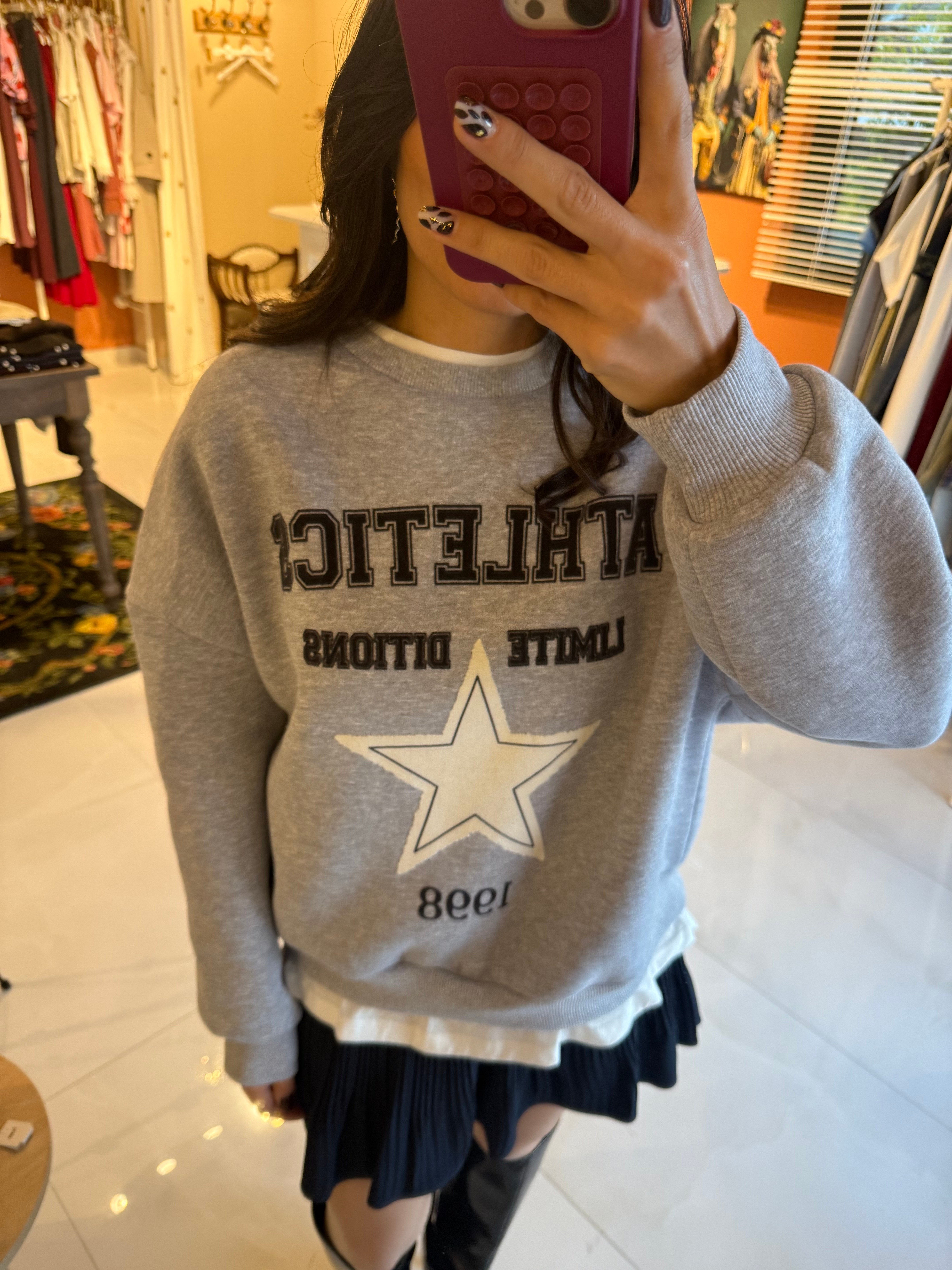 Yazı Baskı Detaylı Gri Melanj Sweatshirt 