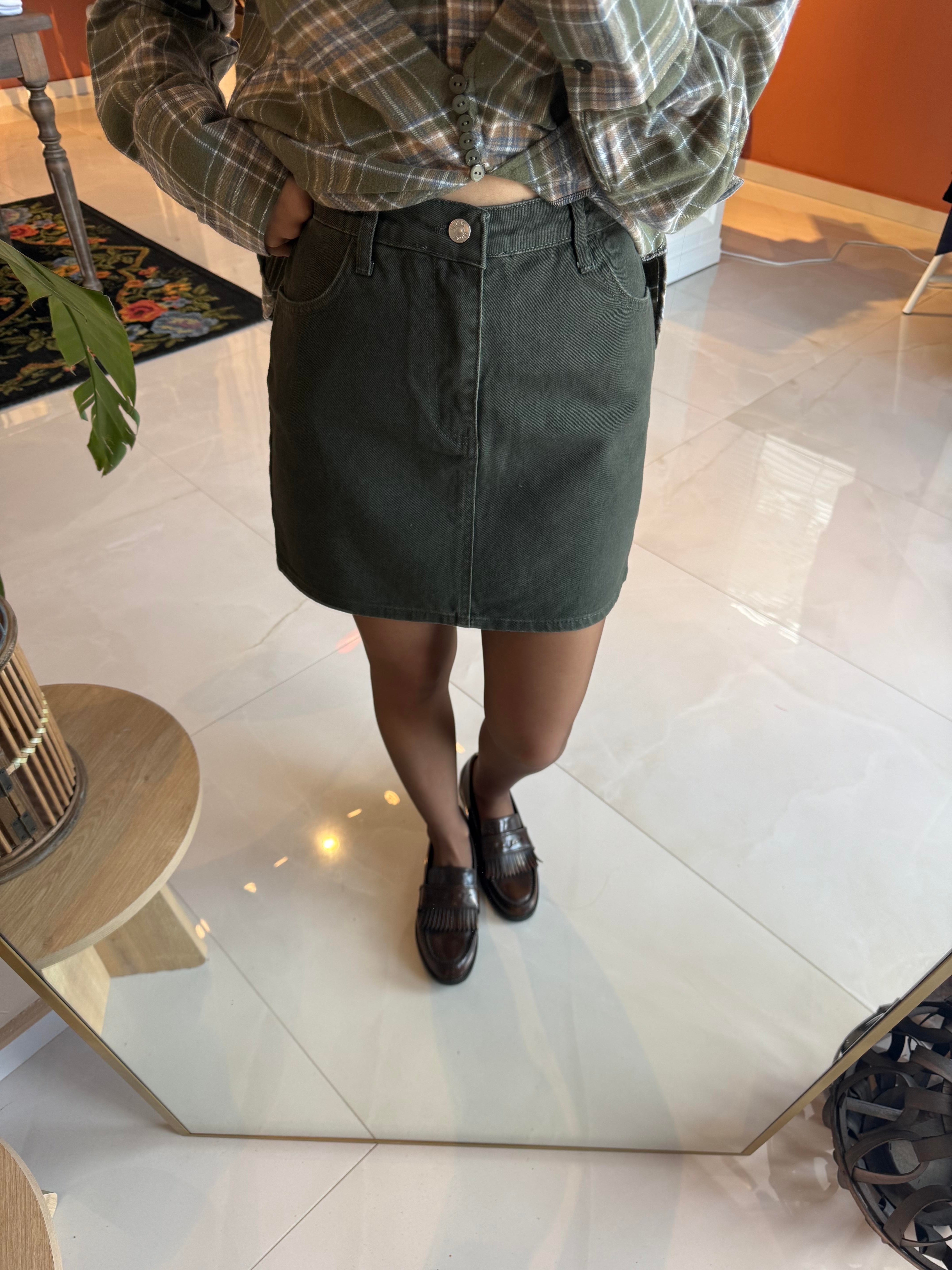 Yeşil Kot Mini Etek