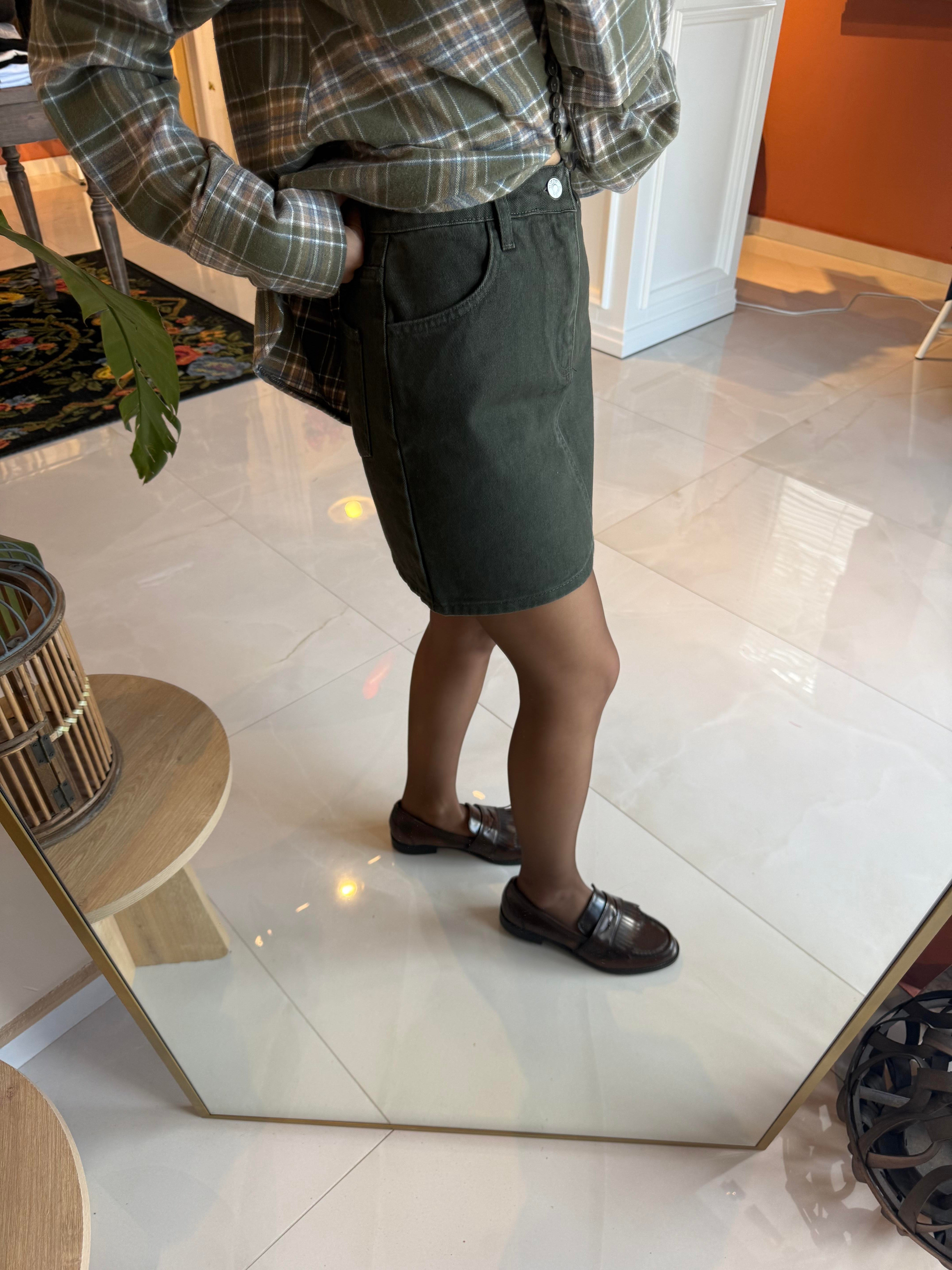 Yeşil Kot Mini Etek