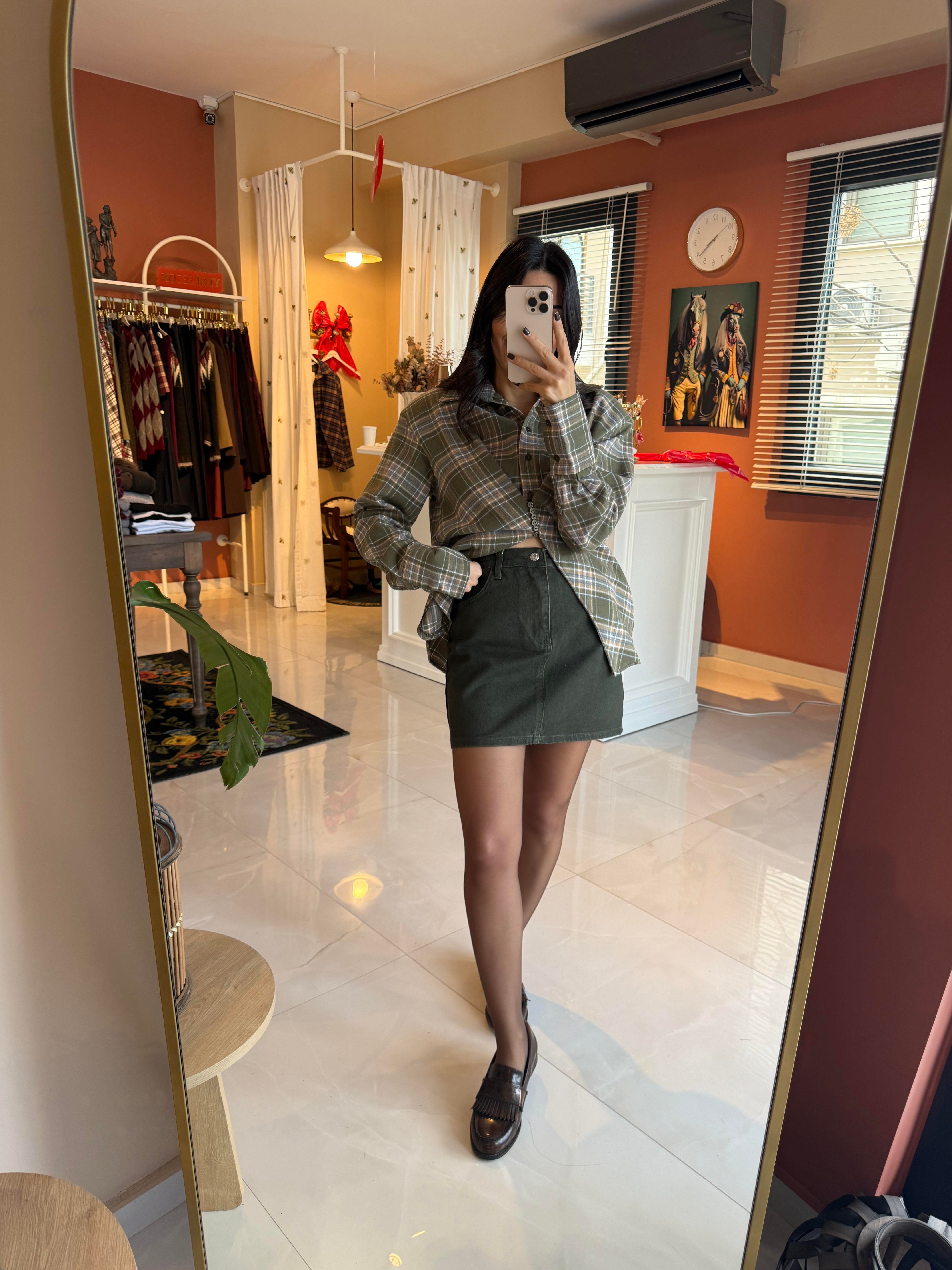 Yeşil Kot Mini Etek