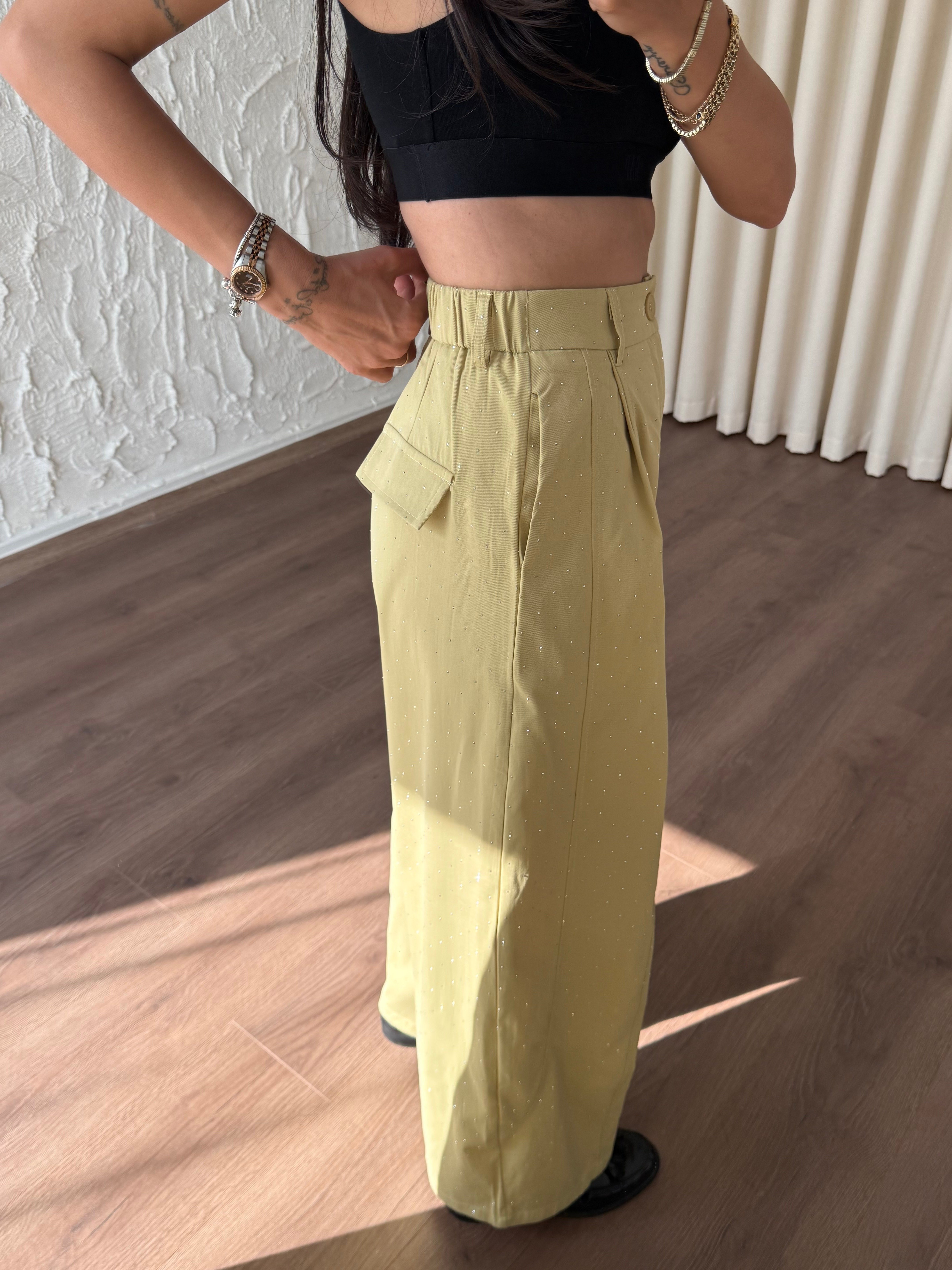 Yeşil Taşlı Balon Pantolon