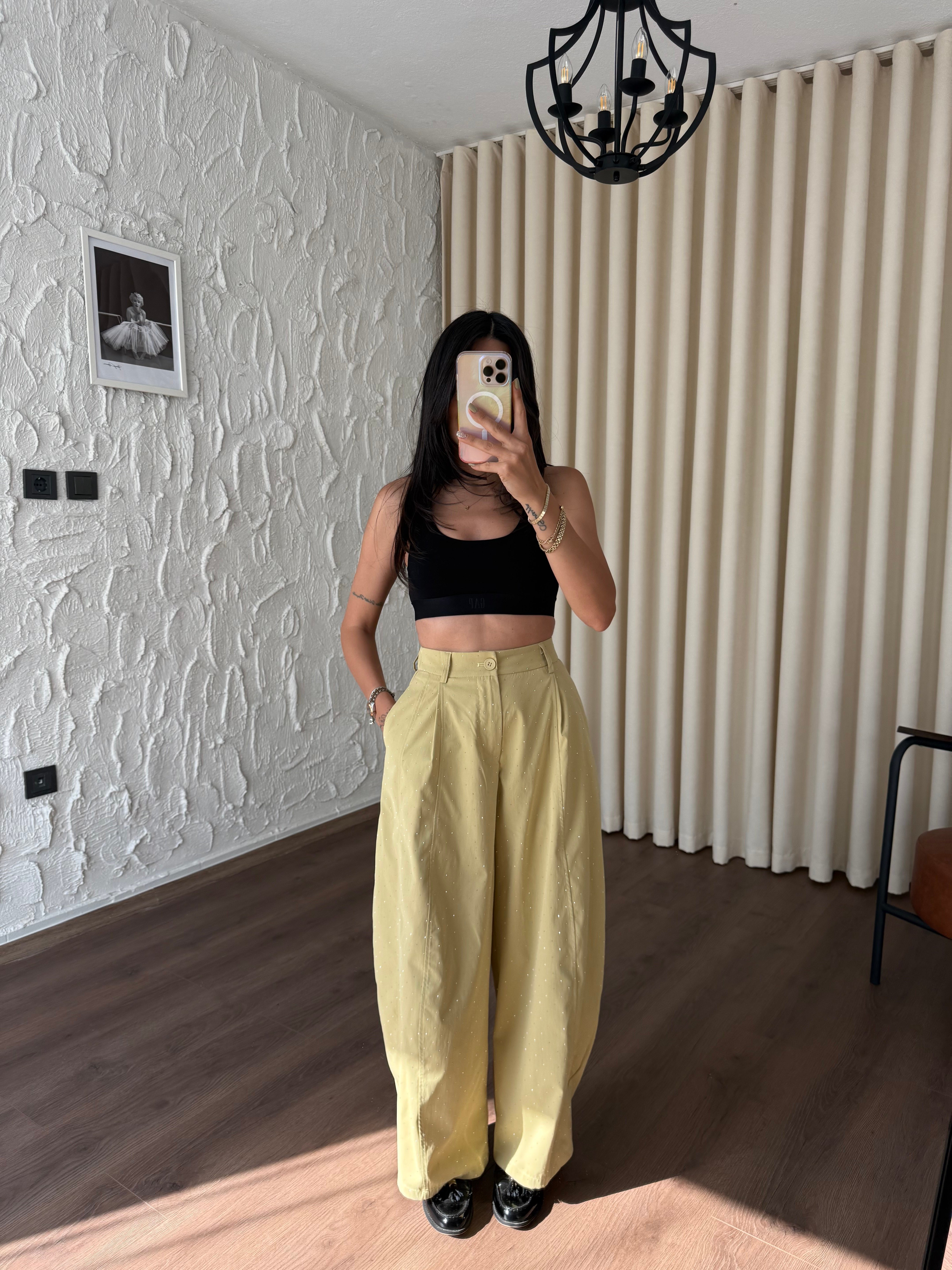 Yeşil Taşlı Balon Pantolon