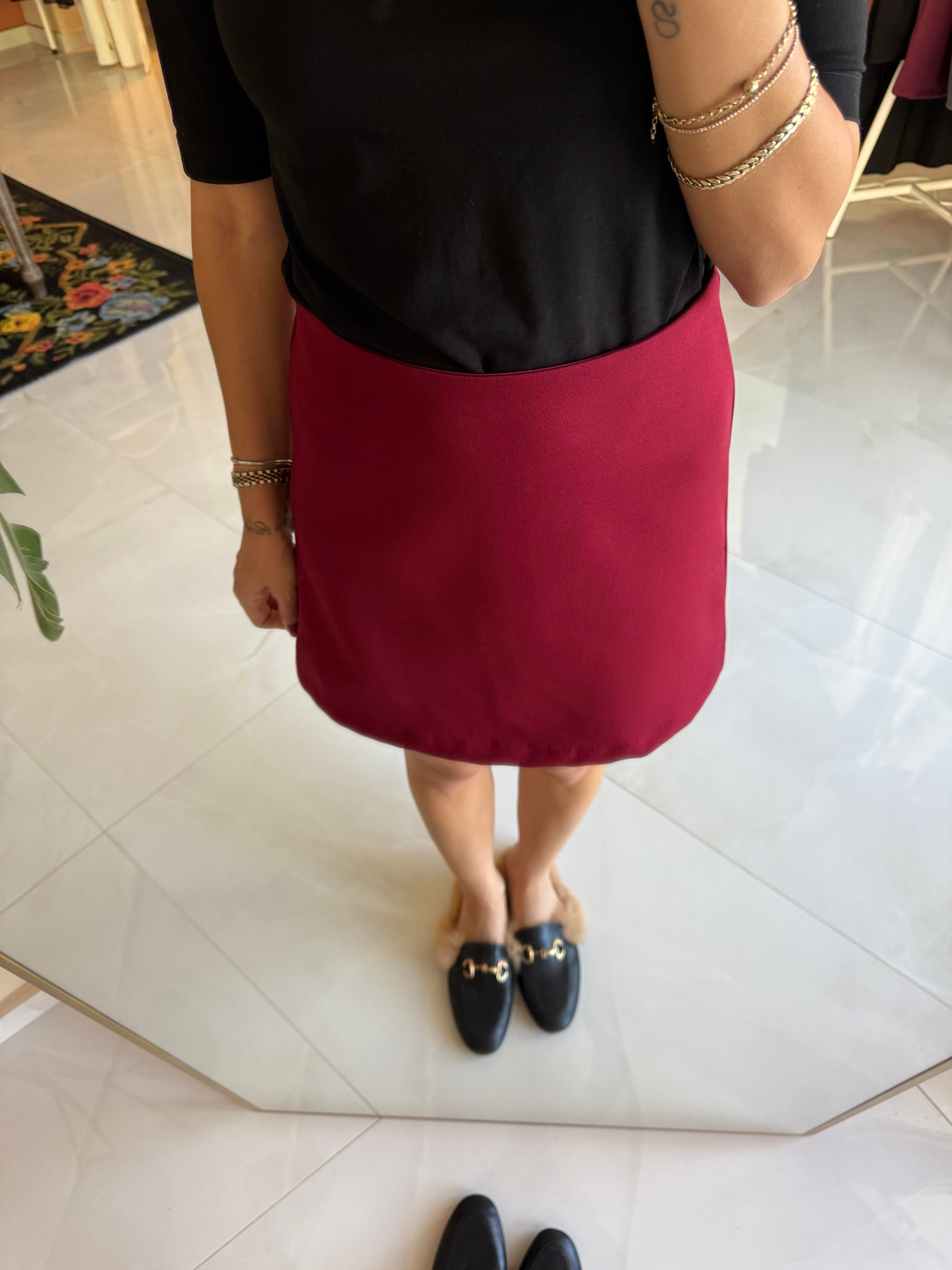 Yüksek Bel Mini Etek - Bordo