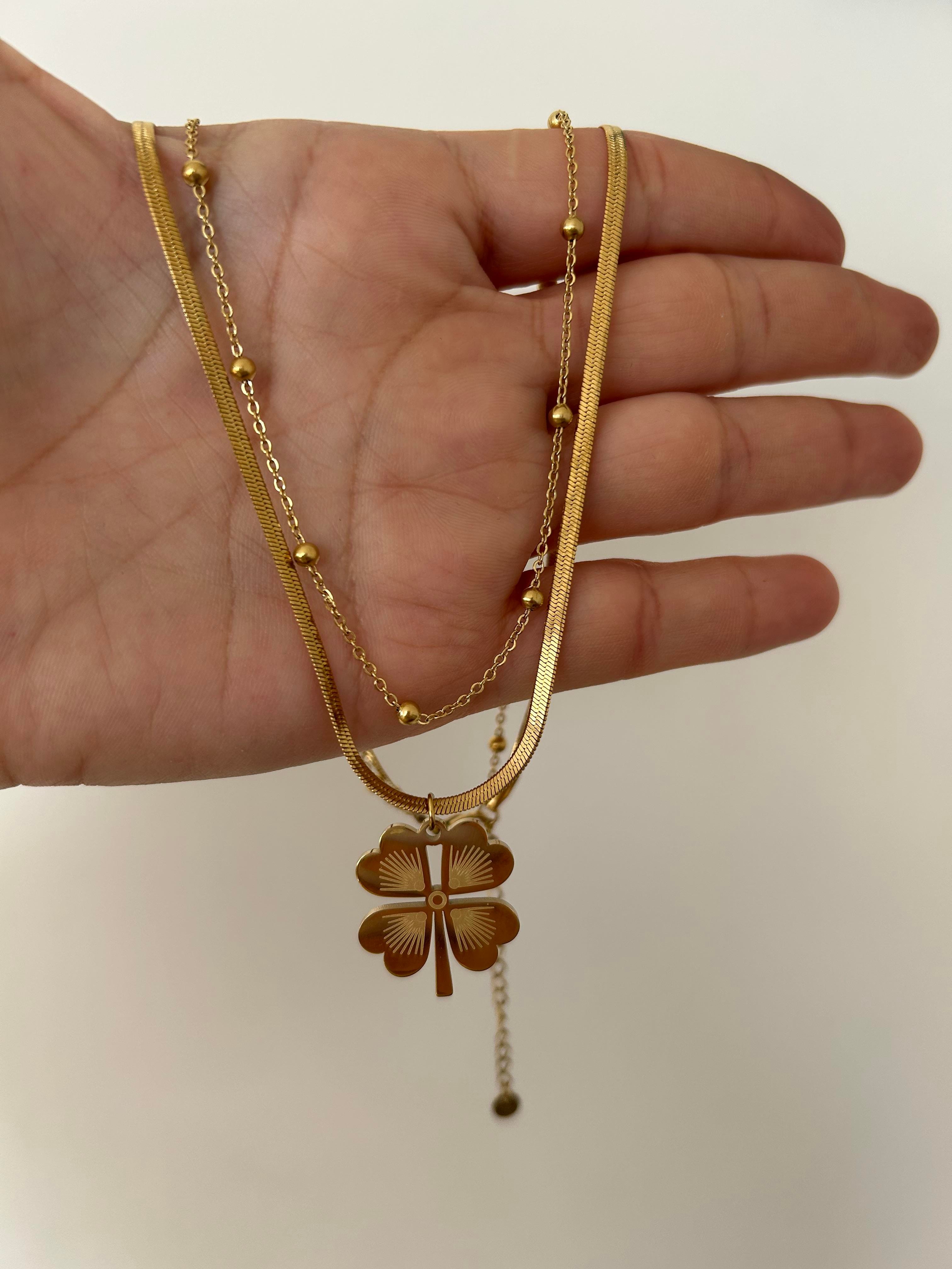 Çift zincirli yonca çelik kolye 