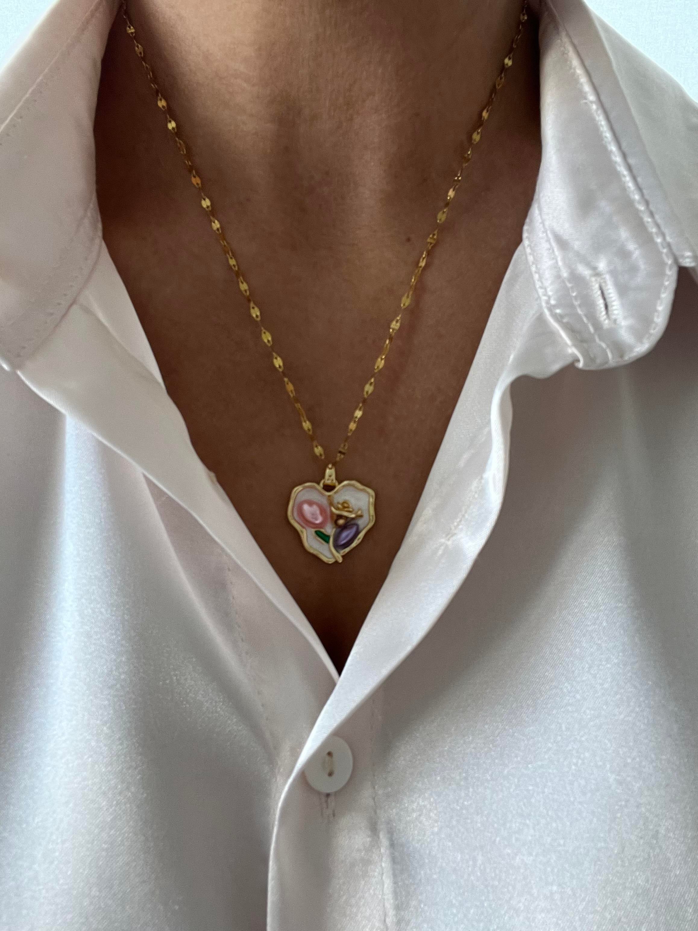 Gül model pembe kalp kolye 