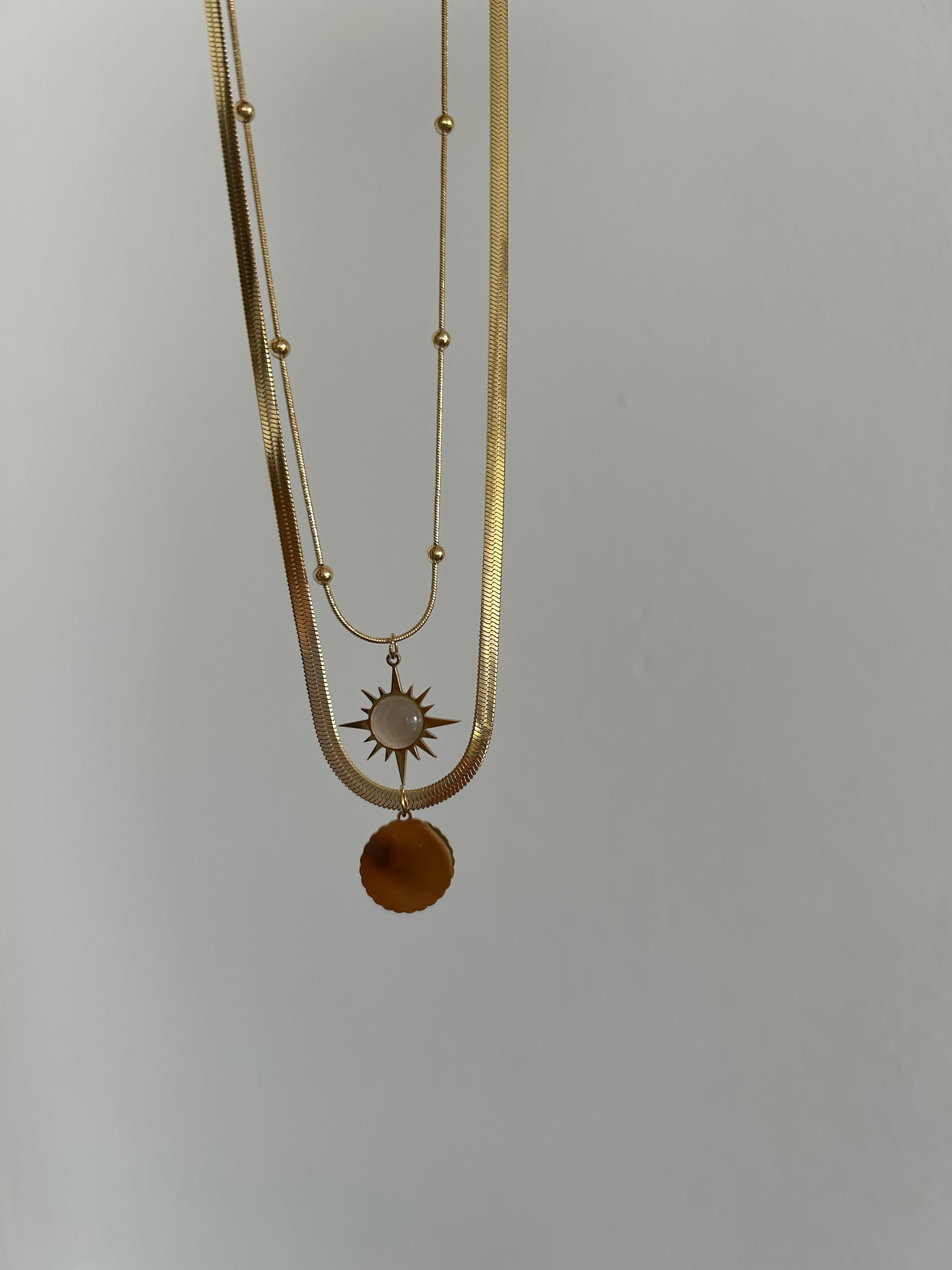 Güneş model çift zincir kolye 