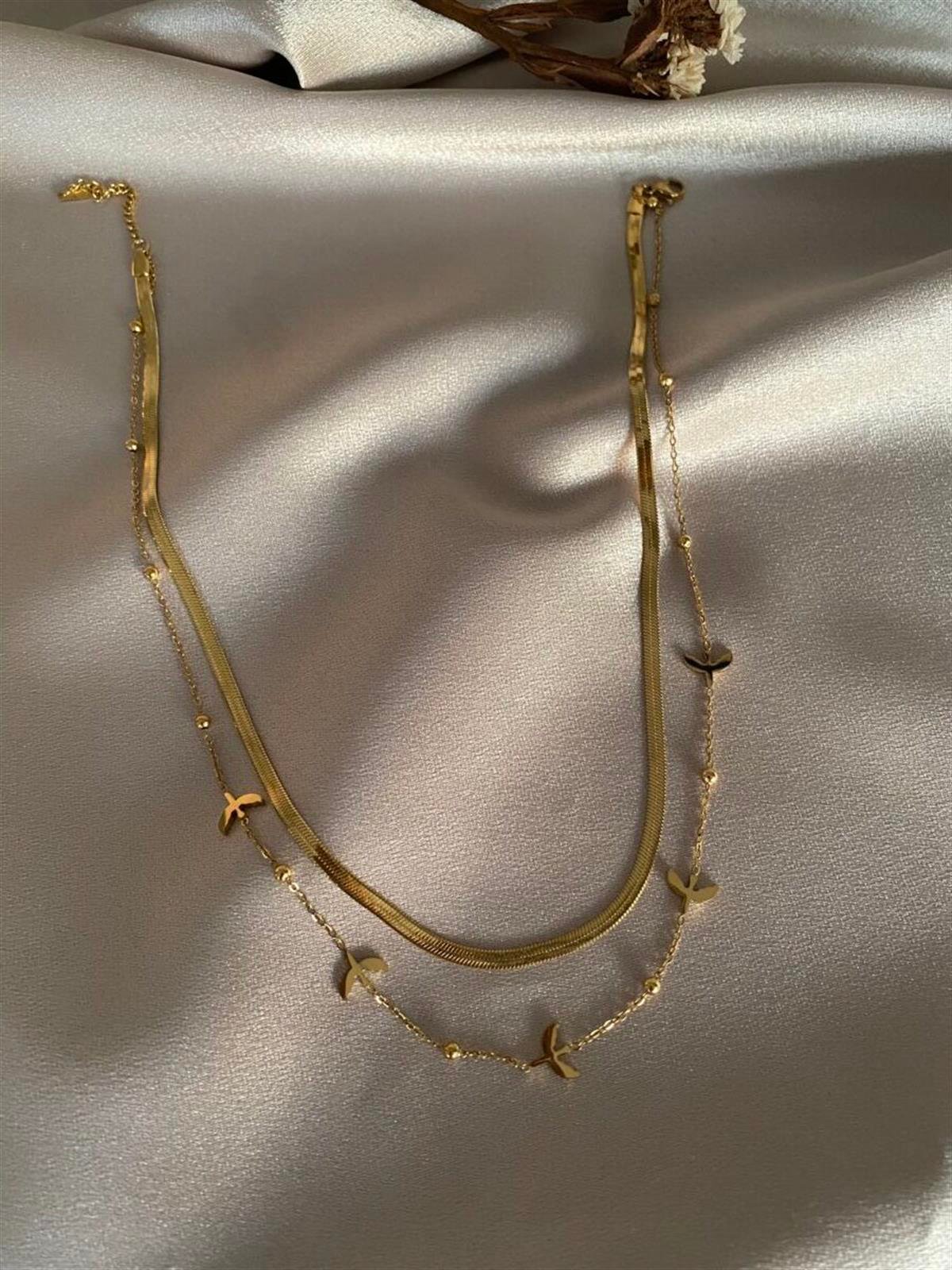 Kuşlu kolye çift zincir model
