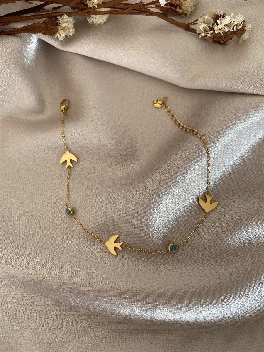 Kuşlu nazarlı çelik halhal