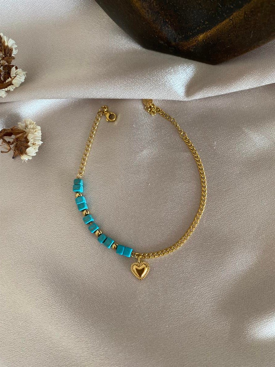 Mavi taşlı kalpli halhal