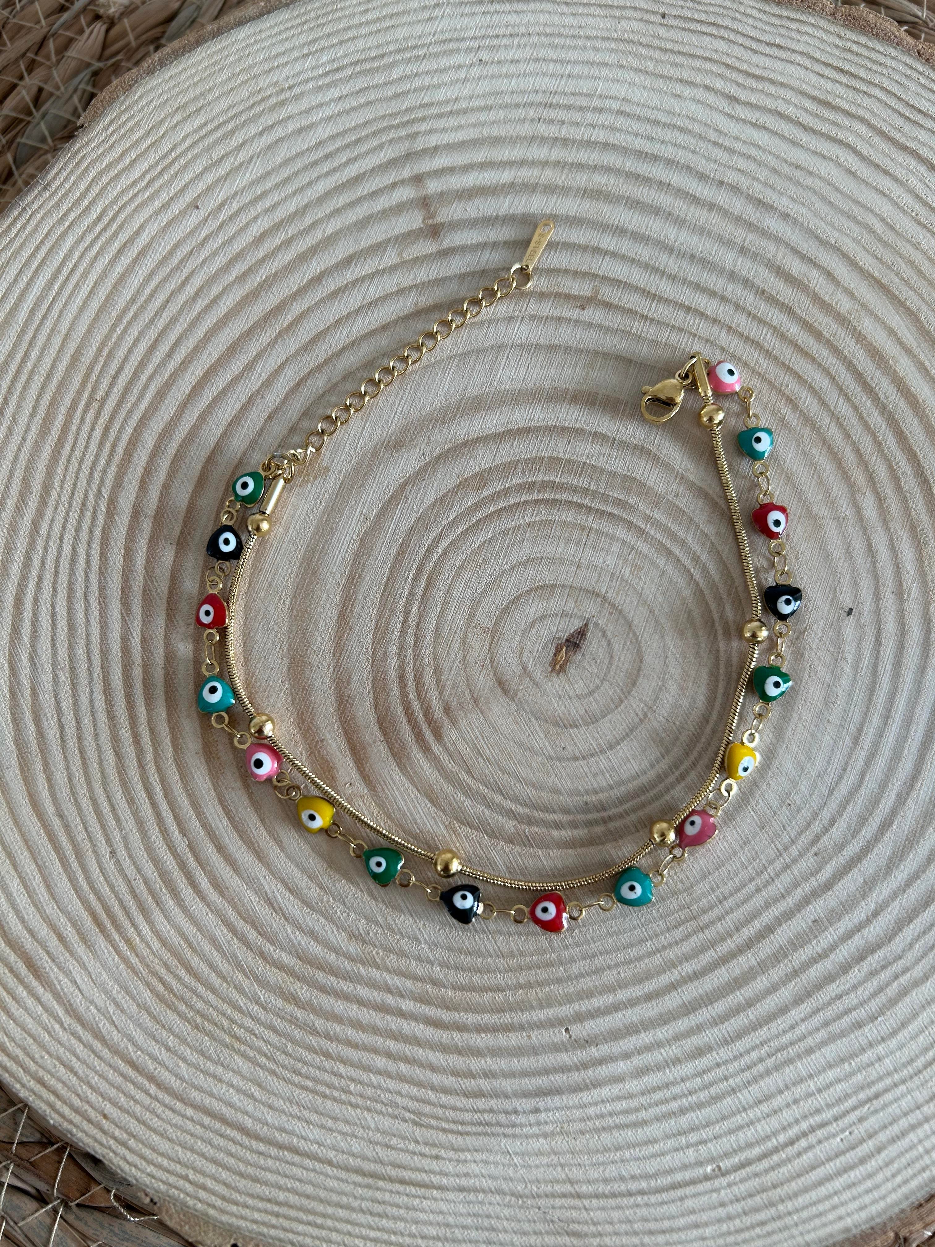 Mineli çift zincir Çelik halhal 