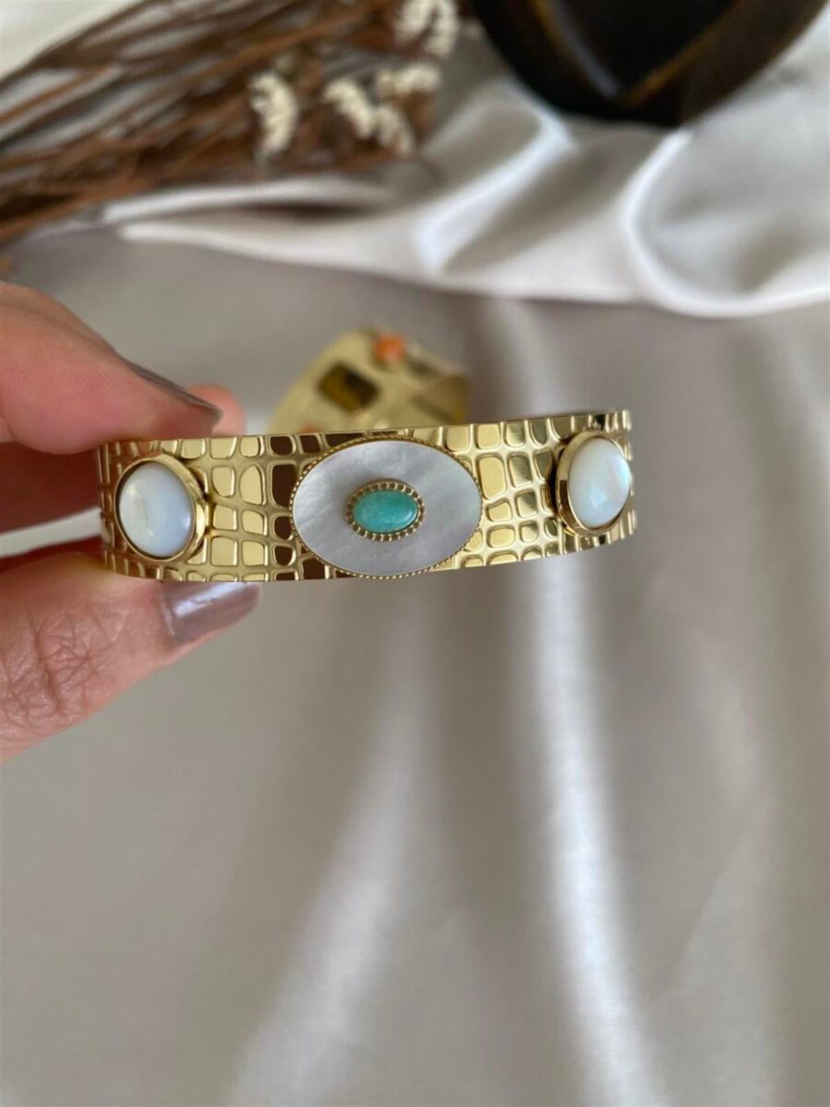 Sedef taşlı çelik kol aksesuarı