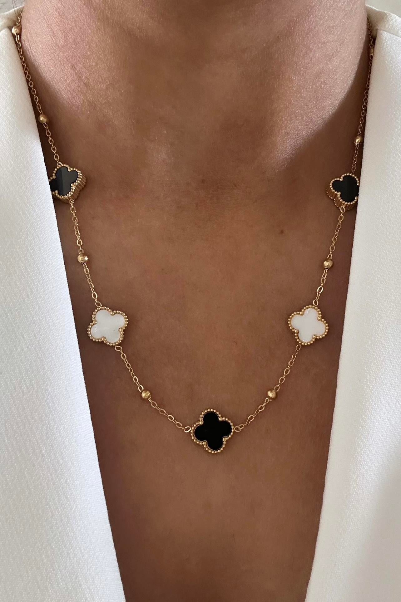 Van Cleef siyah beyaz çelik kolye 