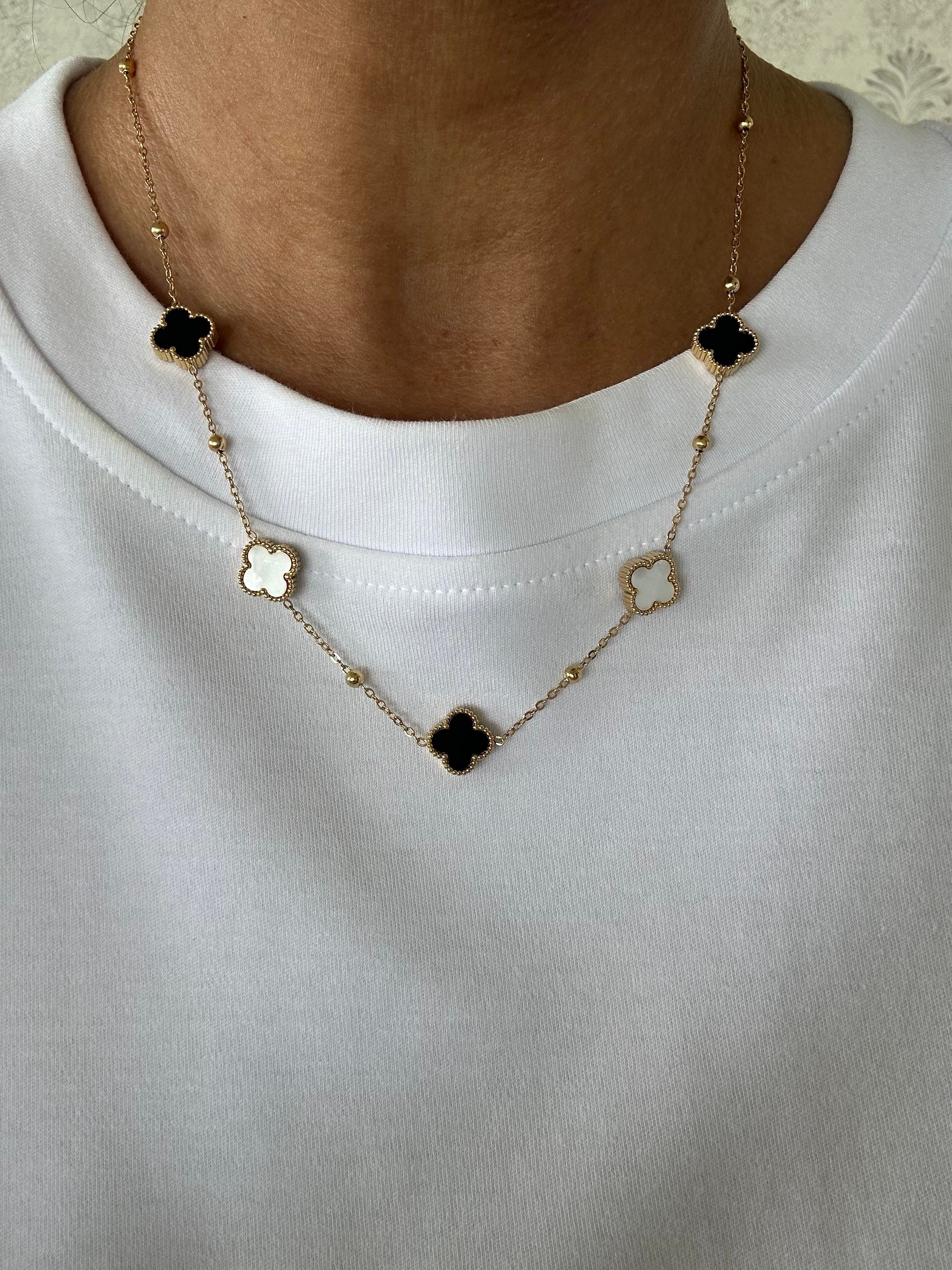 Van Cleef siyah beyaz çelik kolye 