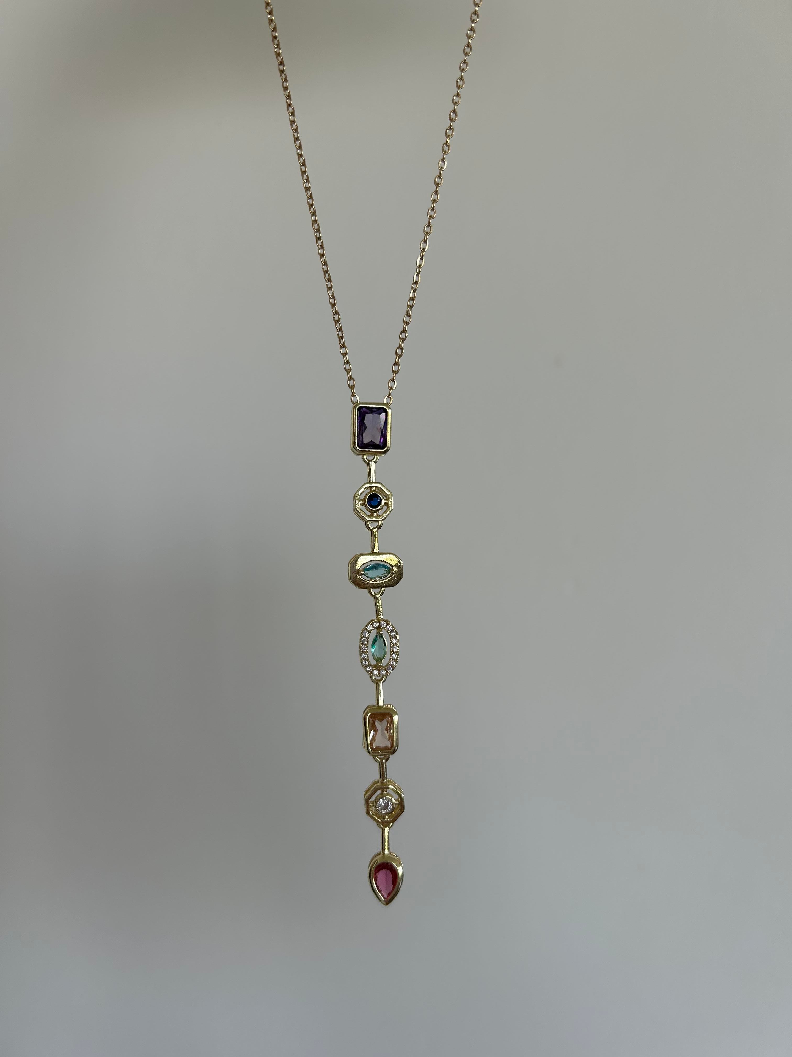 Y model taşlı kolye