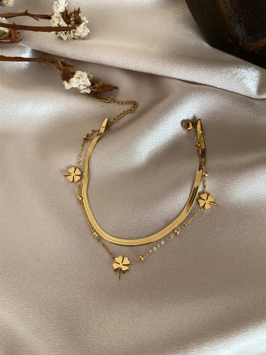 Yoncalı çift zincir halhal