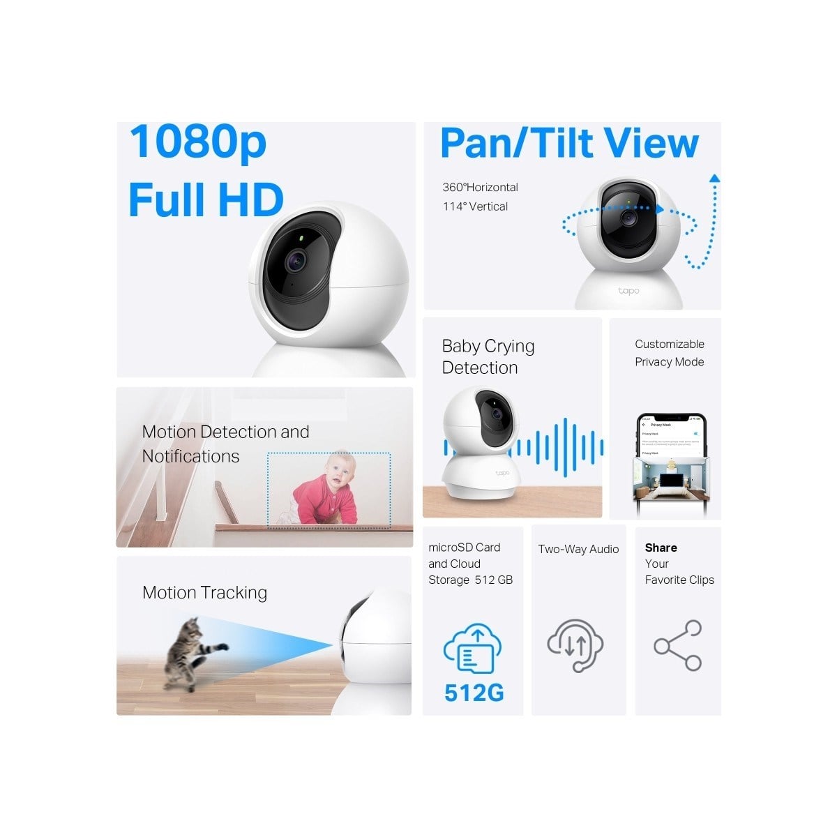TP-LİNK Tapo C200 | Akıllı Wi-Fi Güvenlik Kamerası | 1080P Full HD | 360° Hareket Takibi | 9m Gece Görüşü | Çift Yönlü Ses | Alarm | Bebek Ağlaması Tespiti | Bulut/SD Kart Depolama | Anlık Uyarılar