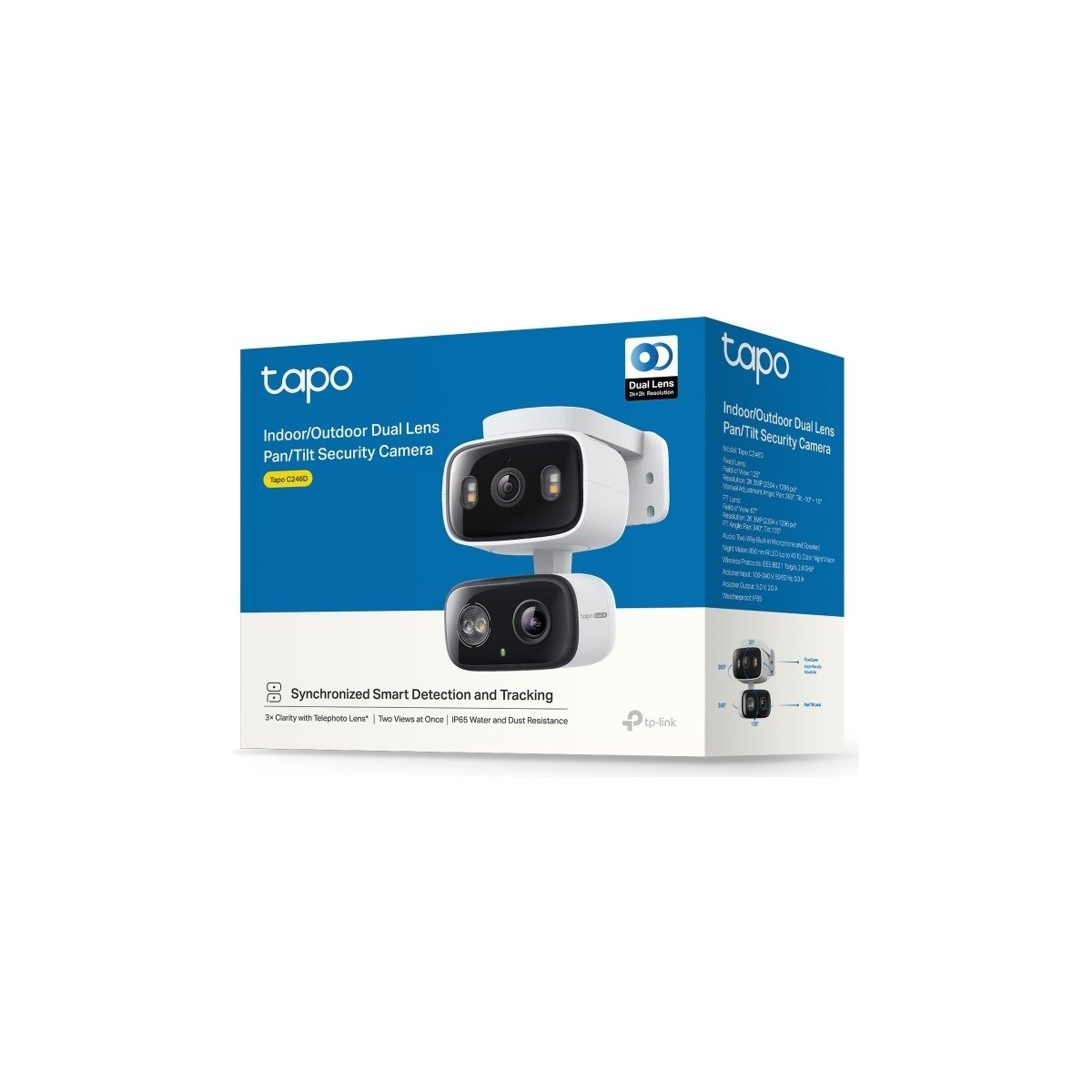 TP-LİNK Tapo C246D | 2k 3mp Çift Lensli Akıllı Güvenlik Kamerası | Pan/tilt | Iç ve Dış Mekan | IP65 | Aı Hareket, Kişi ve Evcil Hayvan Algılama | Renkli Gece Görüşü | Çift Yönlü Ses