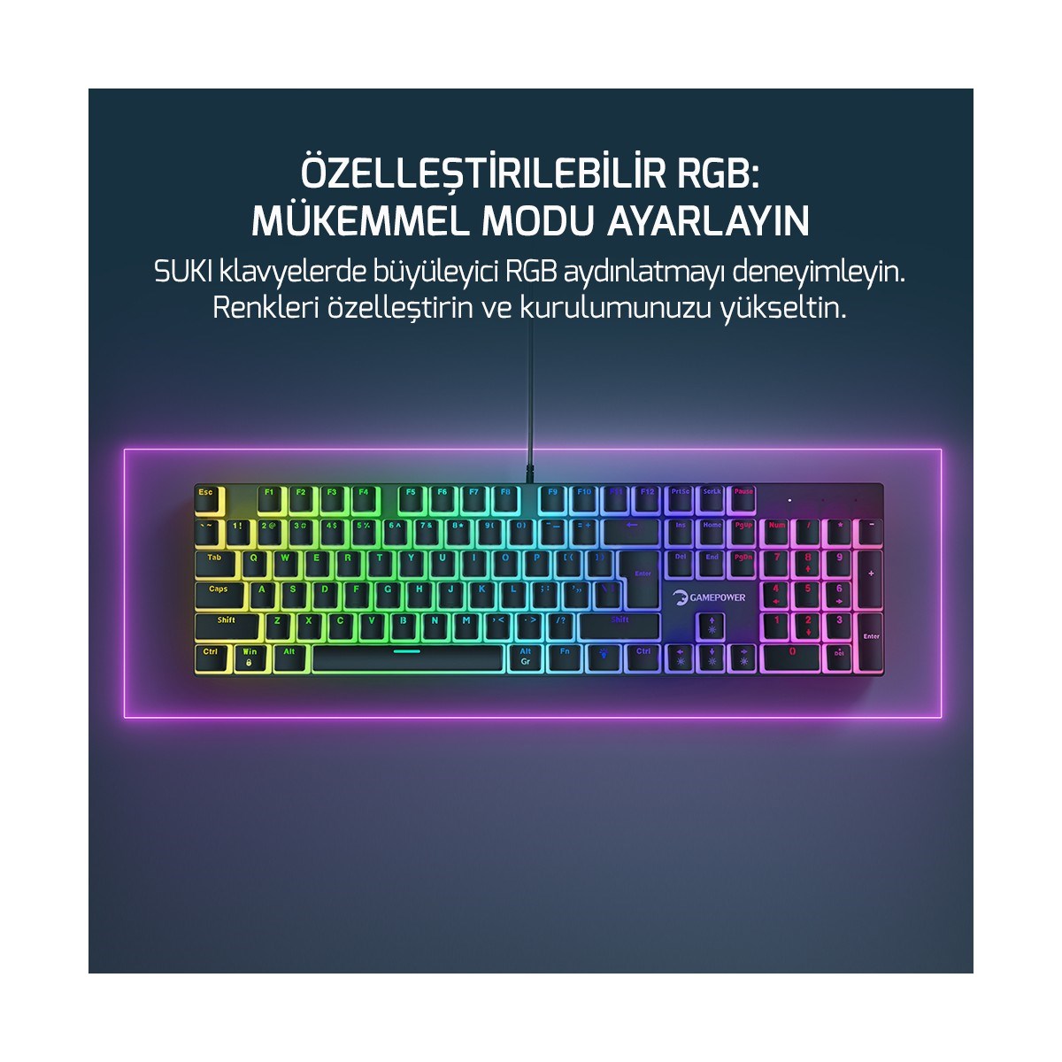 GAMEPOWER Suki Mekanik Kırmızı Switch Puding Keycaps Türkçe Q 104 Tuş USB Gaming Klavye