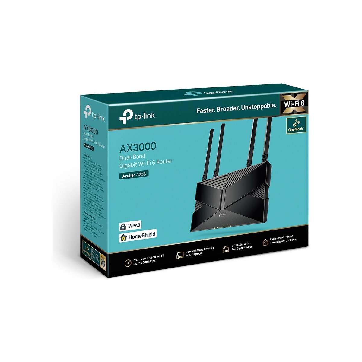 TP-LİNK Archer AX53 | Dual Band Gigabit Wi-Fi 6 Router | Fiber Destekli | AX3000 Mbps | 4× Gigabit LAN Port | WPA3 | Oyun için İdeal | Xbox/PS/Steam