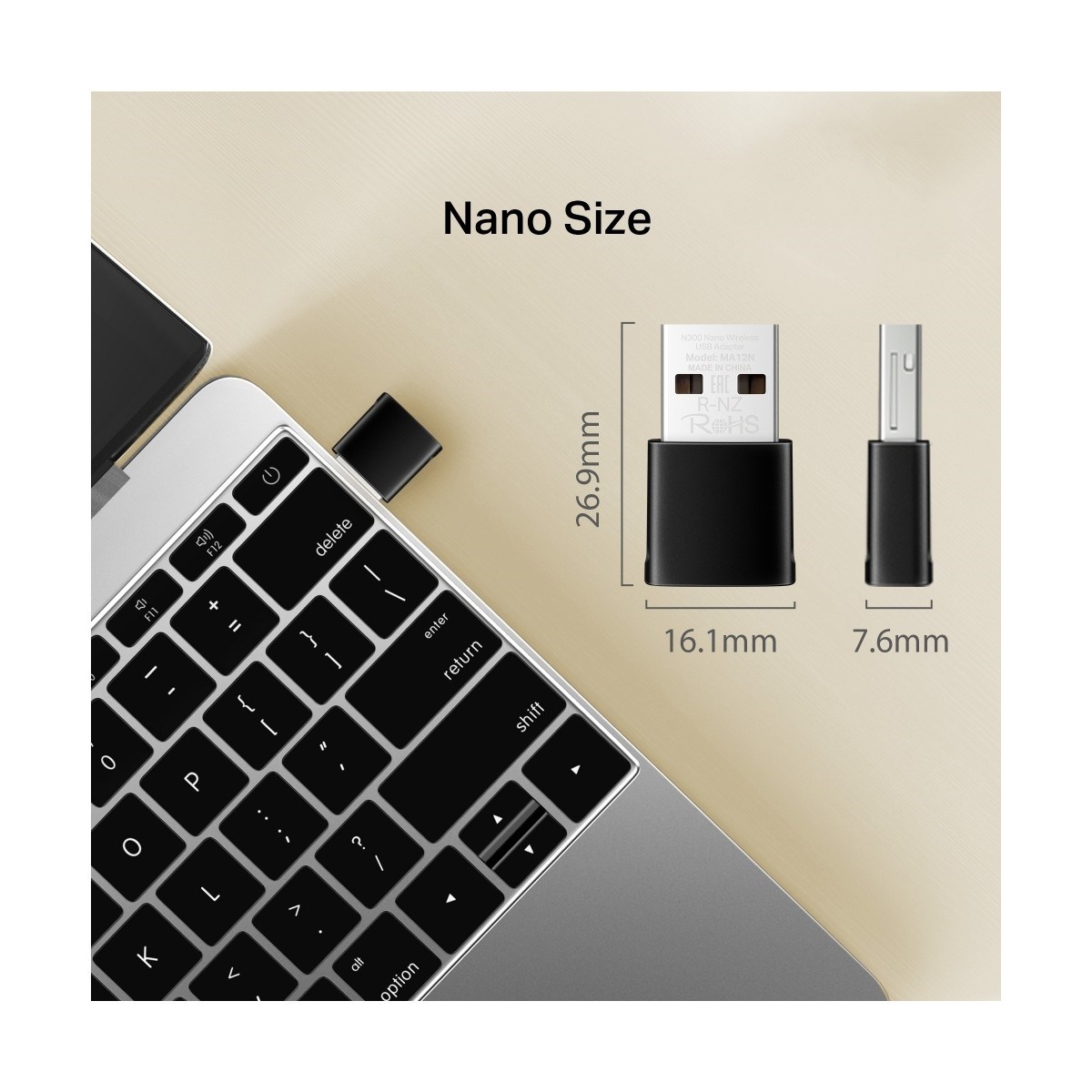 MERCUSYS MA12N | N300 Mbps Nano USB Adaptör | Kompakt Tasarım | Tak‑Çalıştır | Windows 10/11