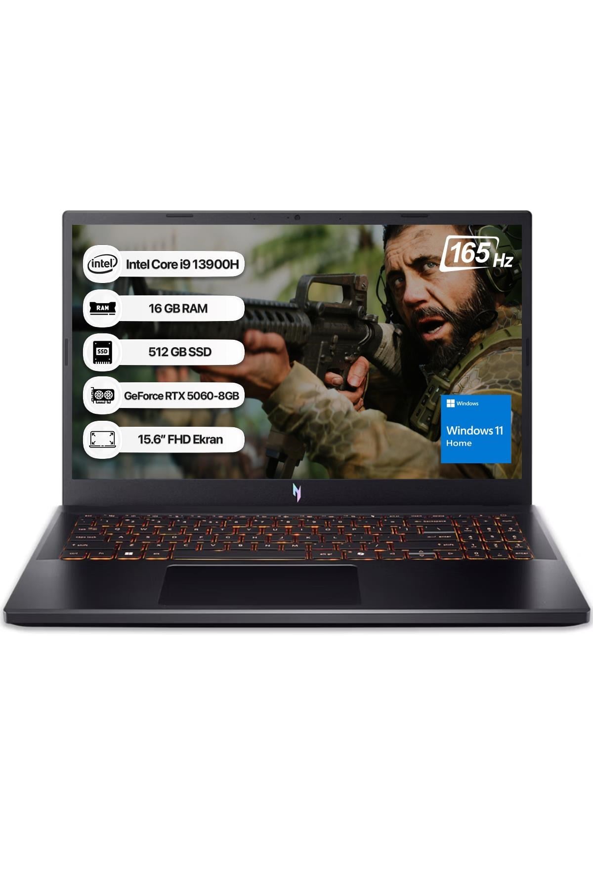 Acer Nitro V15 NH.QZAEY.004 İ9 13900H 16GB 512GB SSD RTX5060-8GB 165Hz 15,6