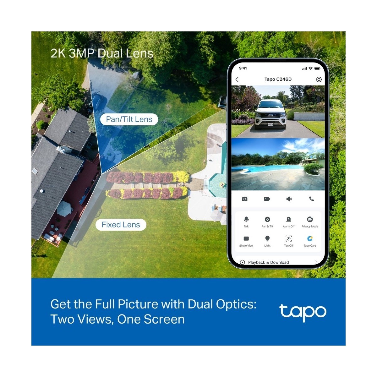 TP-LİNK Tapo C246D | 2k 3mp Çift Lensli Akıllı Güvenlik Kamerası | Pan/tilt | Iç ve Dış Mekan | IP65 | Aı Hareket, Kişi ve Evcil Hayvan Algılama | Renkli Gece Görüşü | Çift Yönlü Ses
