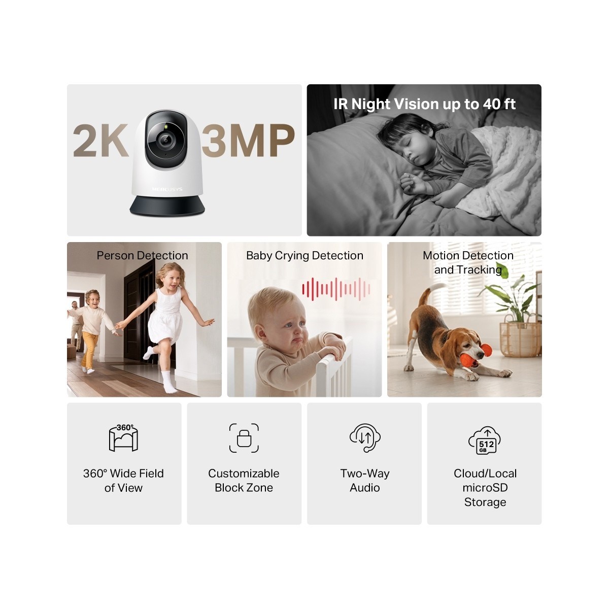 MERCUSYS MC210 | 2k 3mp Güvenlik Wi-Fi Kamerası | 360° Görüş | Gece Görüşü | Akıllı Hareket & Kişi Algılama | Çift Yönlü Ses | Microsd & Bulut Depolama